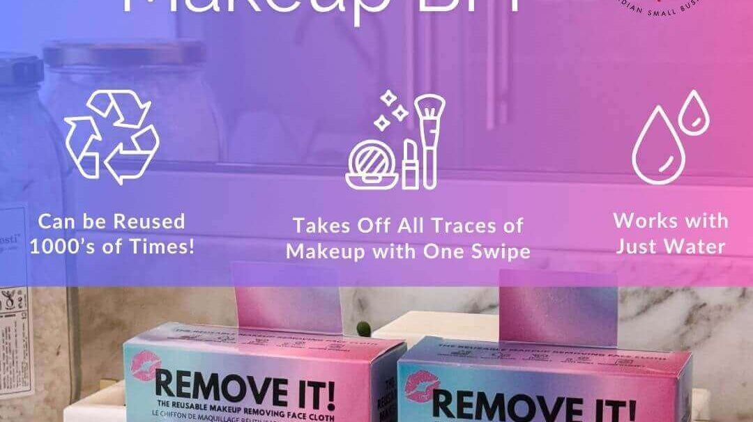 Remove It Makeup Removing Cloth packaging showcasing eco-friendly makeup removal benefits.