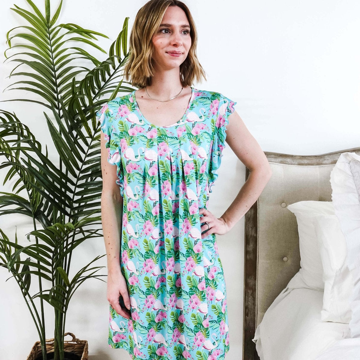 Bamboo pajamas: Tropic Like It's Hot flutter bamboo nightgown