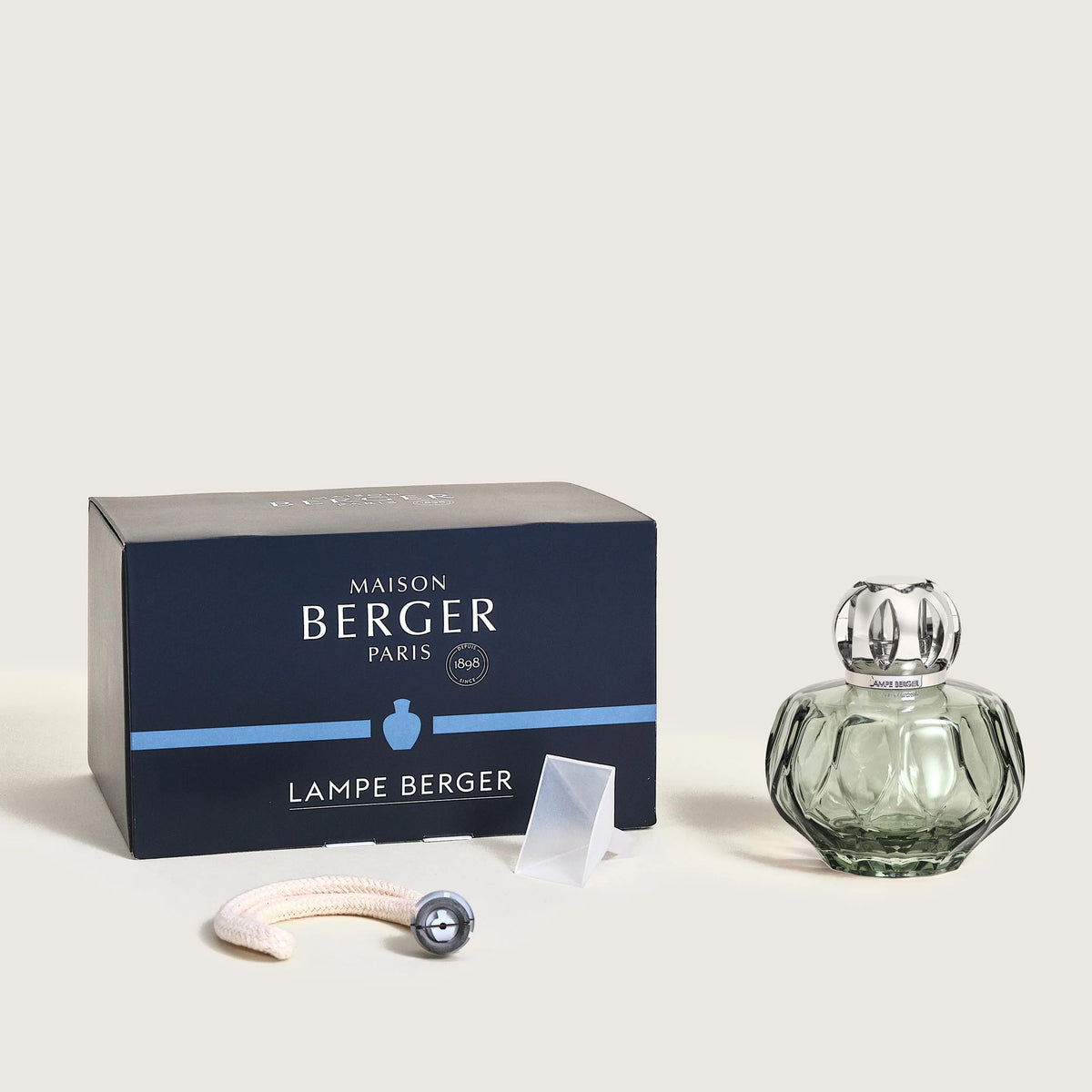 Maison Berger Rosalie Fragrance Lamp Green angle view with accessories — Cloud Nine Pajamas Edmonton