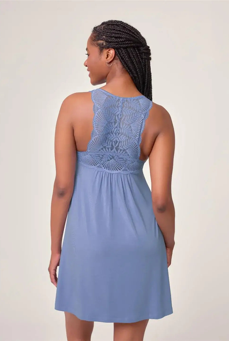 Fleurt by Montelle Belle Époque Full Chemise in Passion Fruit Pink. Shown on model against light background in a Full Length back view profile showing satin straps