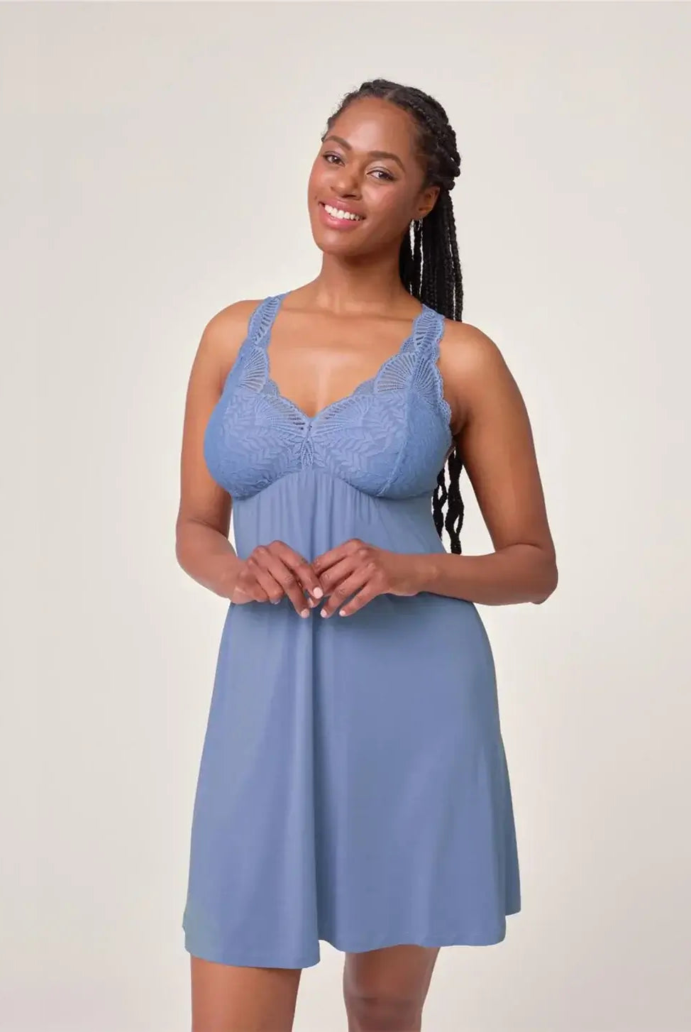 Fleurt by Montelle Belle Époque Full Chemise in Passion Fruit Pink. Shown on model against light background in a Full Length profile