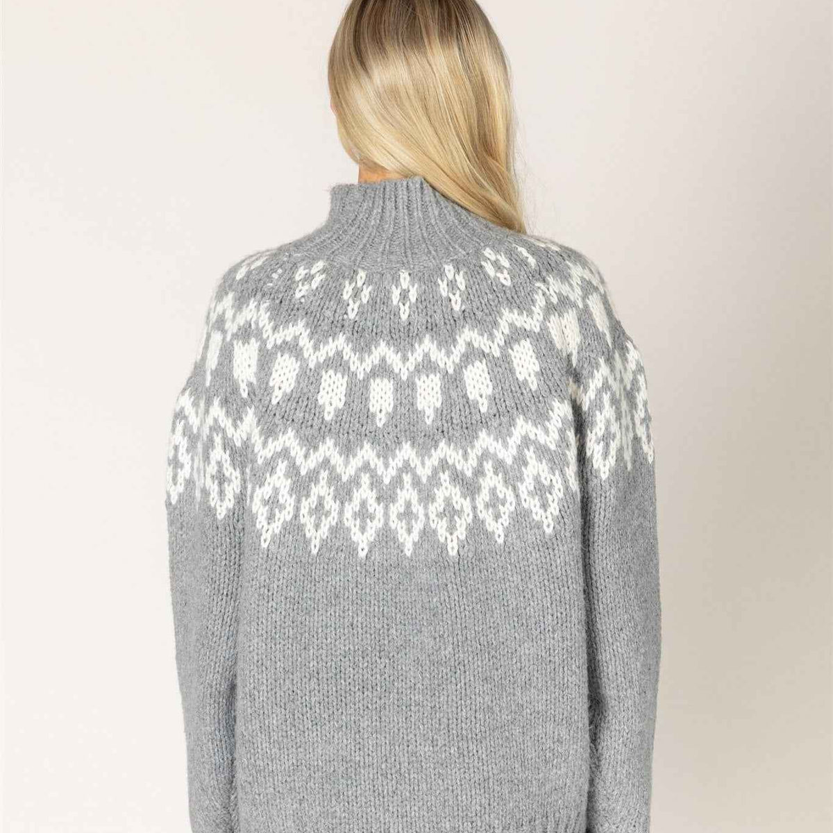 Lyla & Luxe Aggie Women's Fair Isle Mock Neck Pullover Sweater in Cashmere Snow