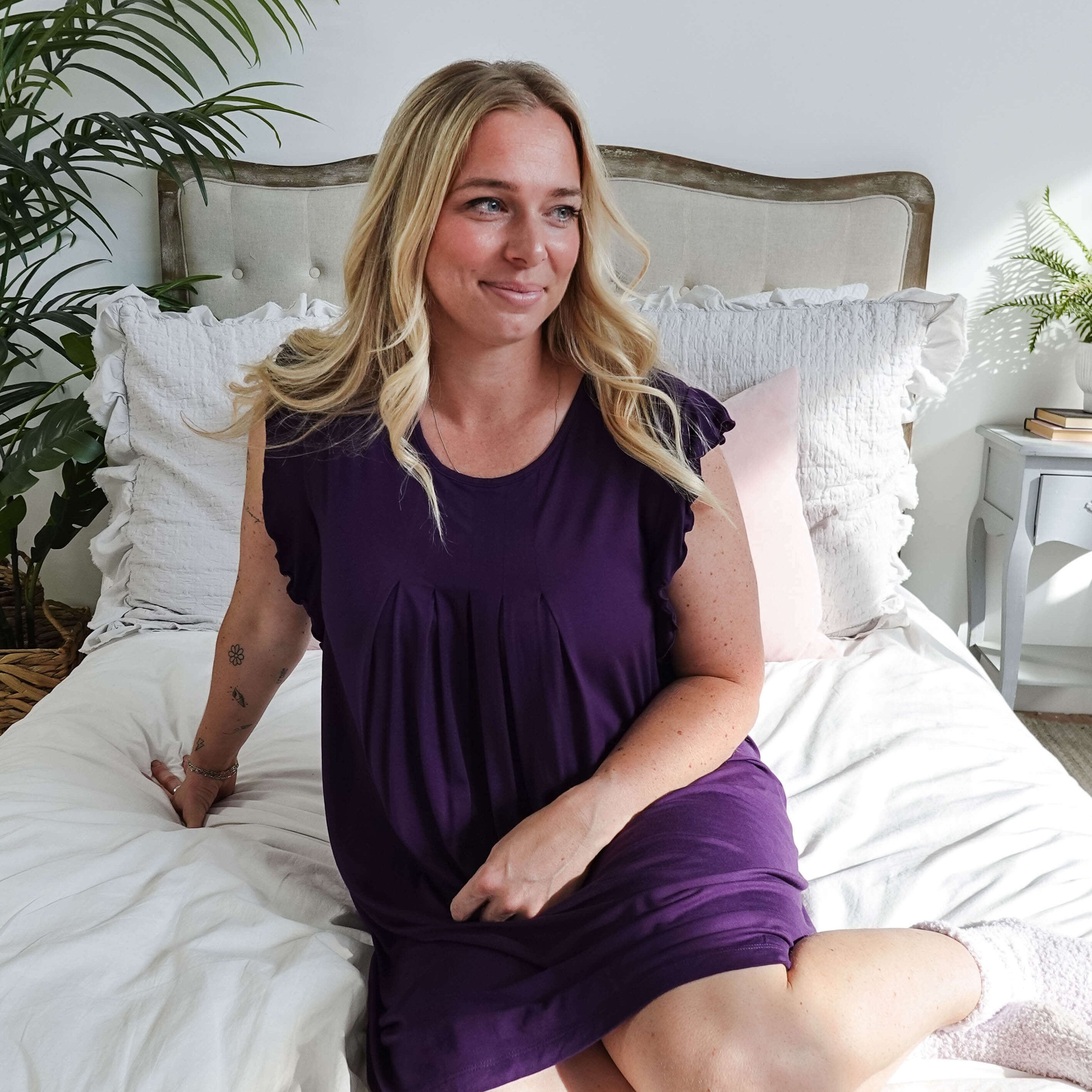 women's dark purple knee length nightgown bamboo Georgia Rylan