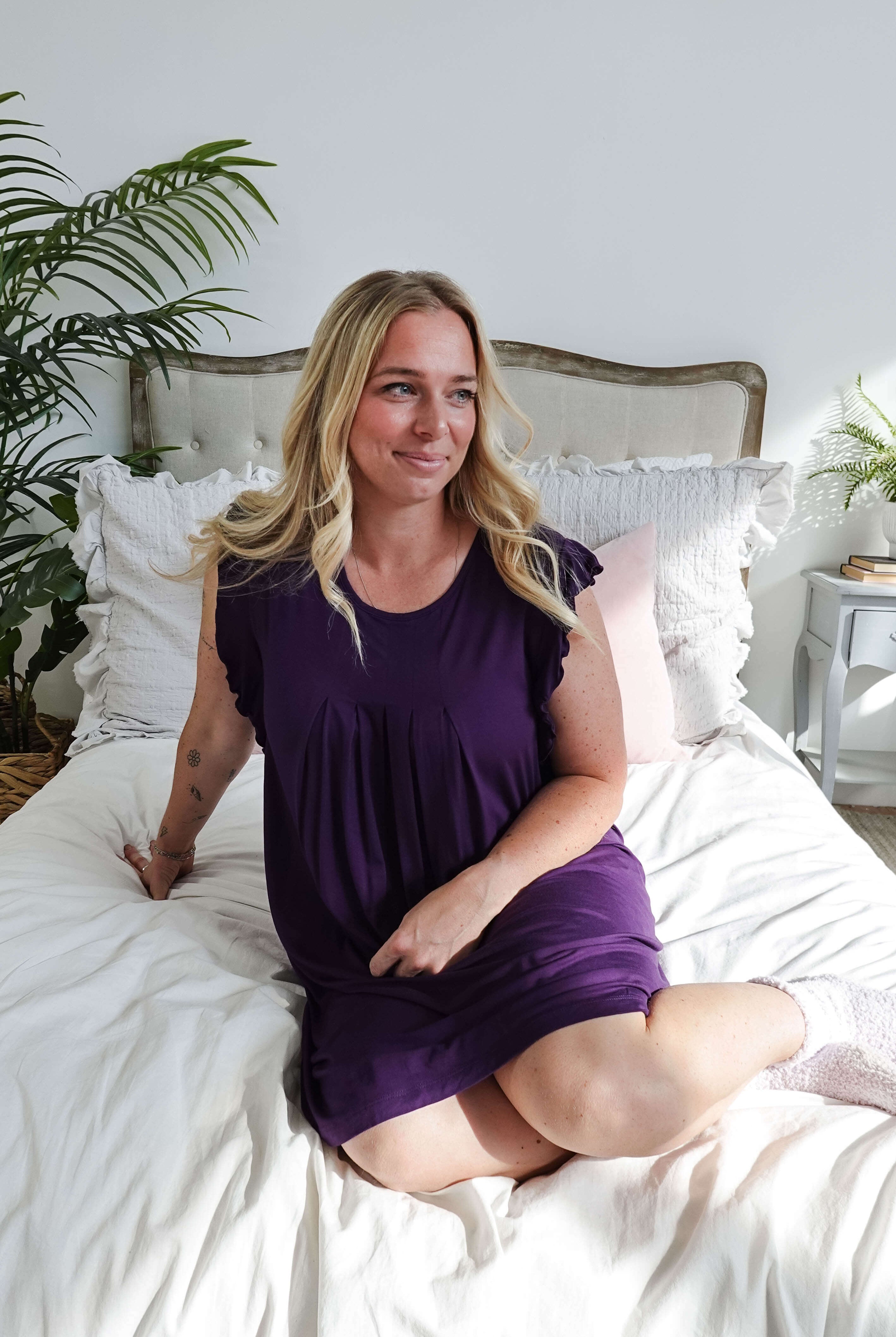 women's dark purple knee length nightgown bamboo Georgia Rylan