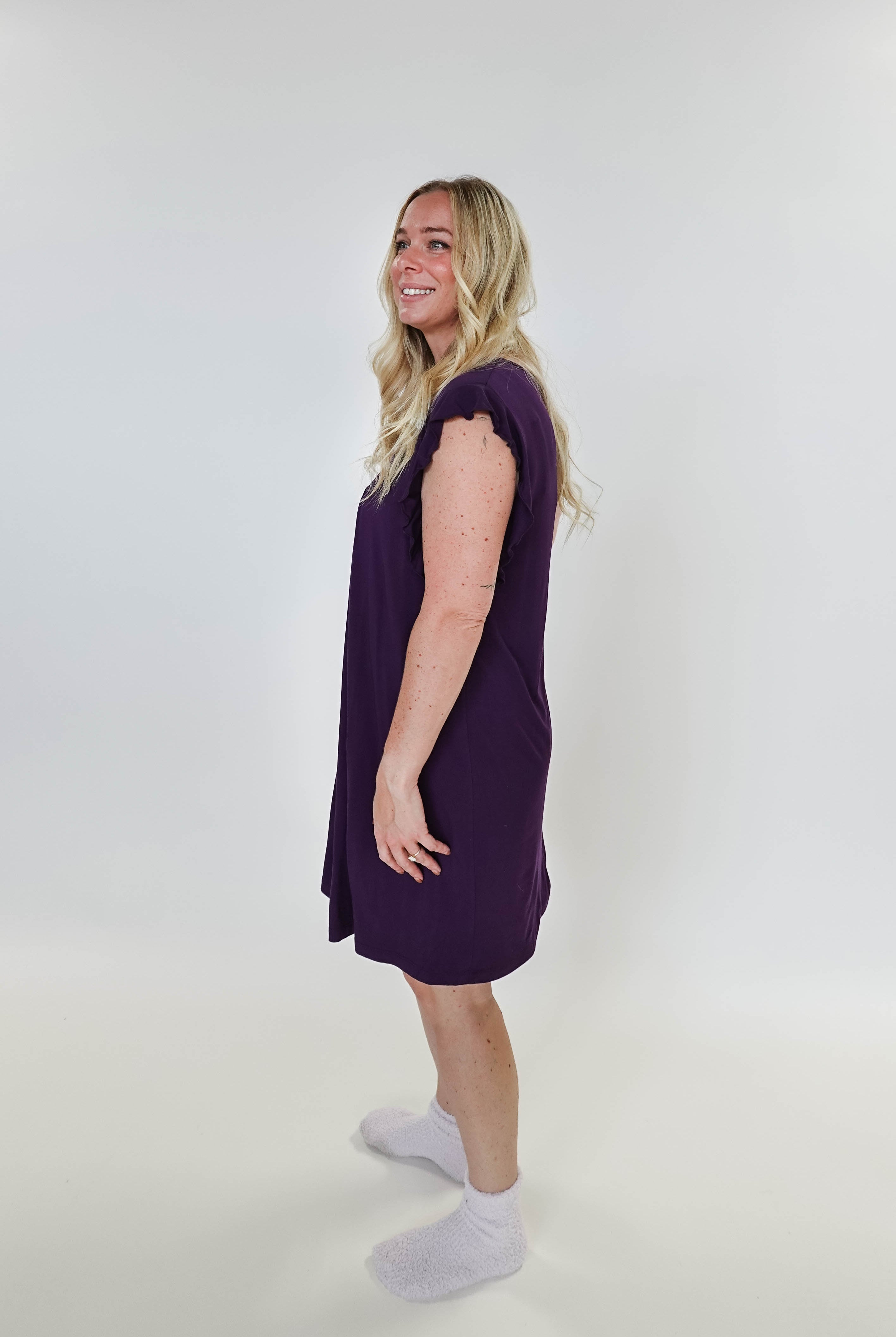 women's dark purple knee length nightgown bamboo Georgia Rylan