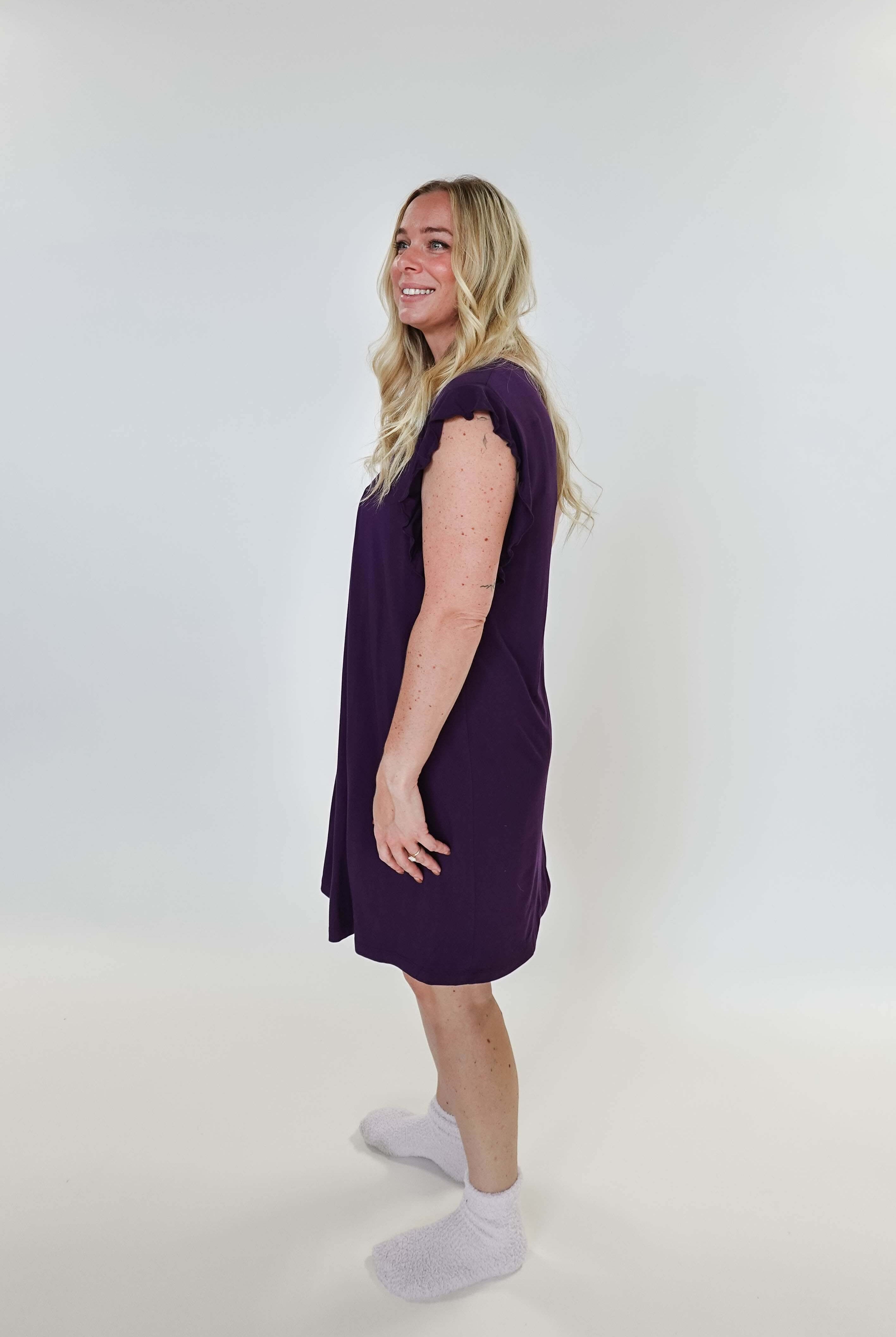 women's dark purple knee length nightgown bamboo Georgia Rylan