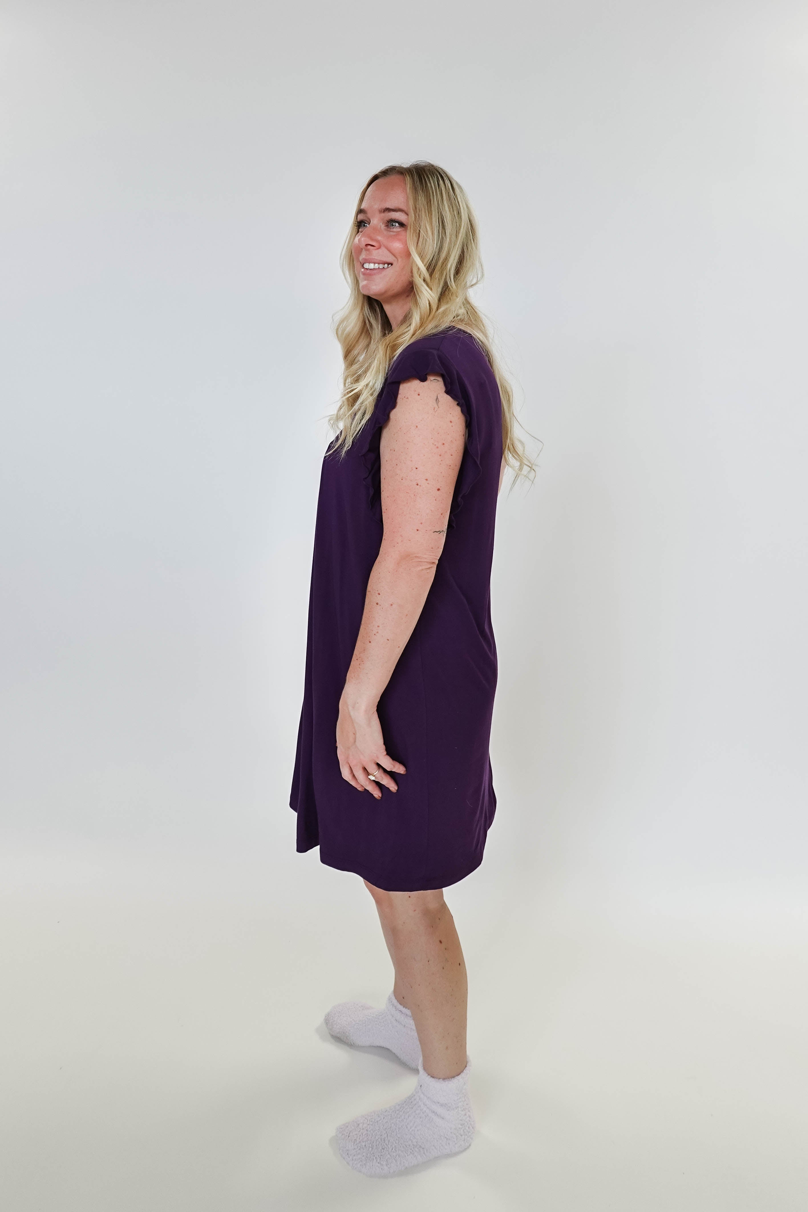 women's dark purple knee length nightgown bamboo Georgia Rylan