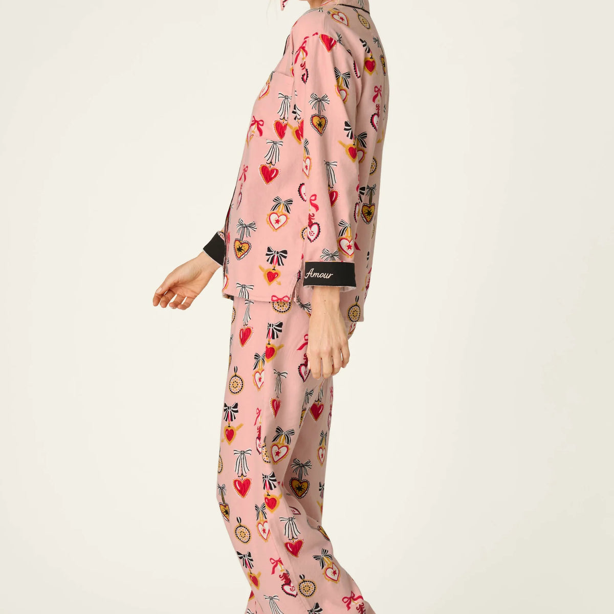 PJ Salvage Amour Flannel PJ Set model full length side view — Cloud Nine Pajamas Edmonton