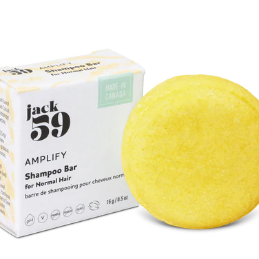 Jack59 Travel Buddies Shampoo Bar in bright yellow for normal hair, designed for travel convenience.