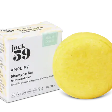 Jack59 Travel Buddies Shampoo Bar in bright yellow for normal hair, designed for travel convenience.