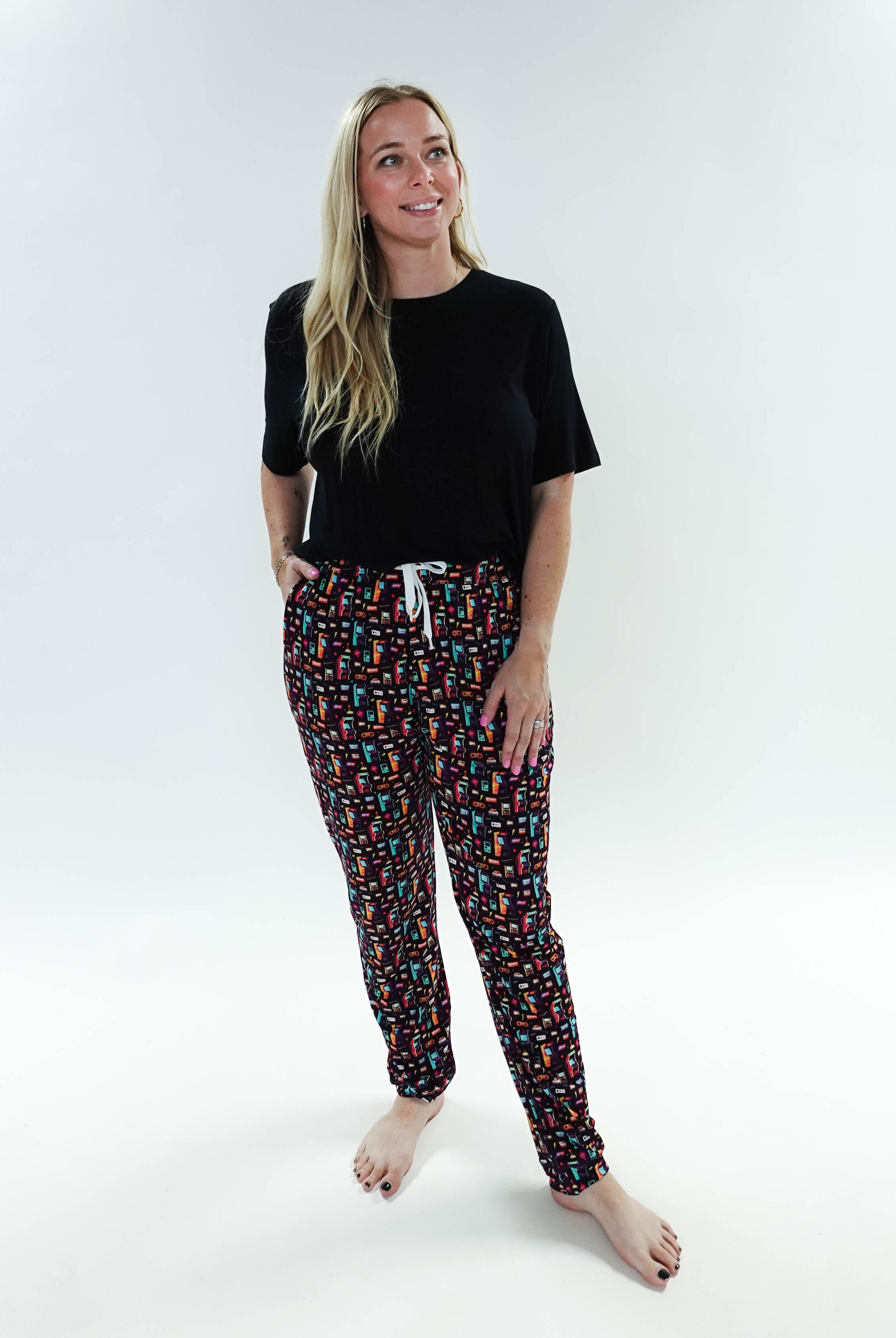 unisex bamboo jogger arcade video game print Bob's sleepwear Co