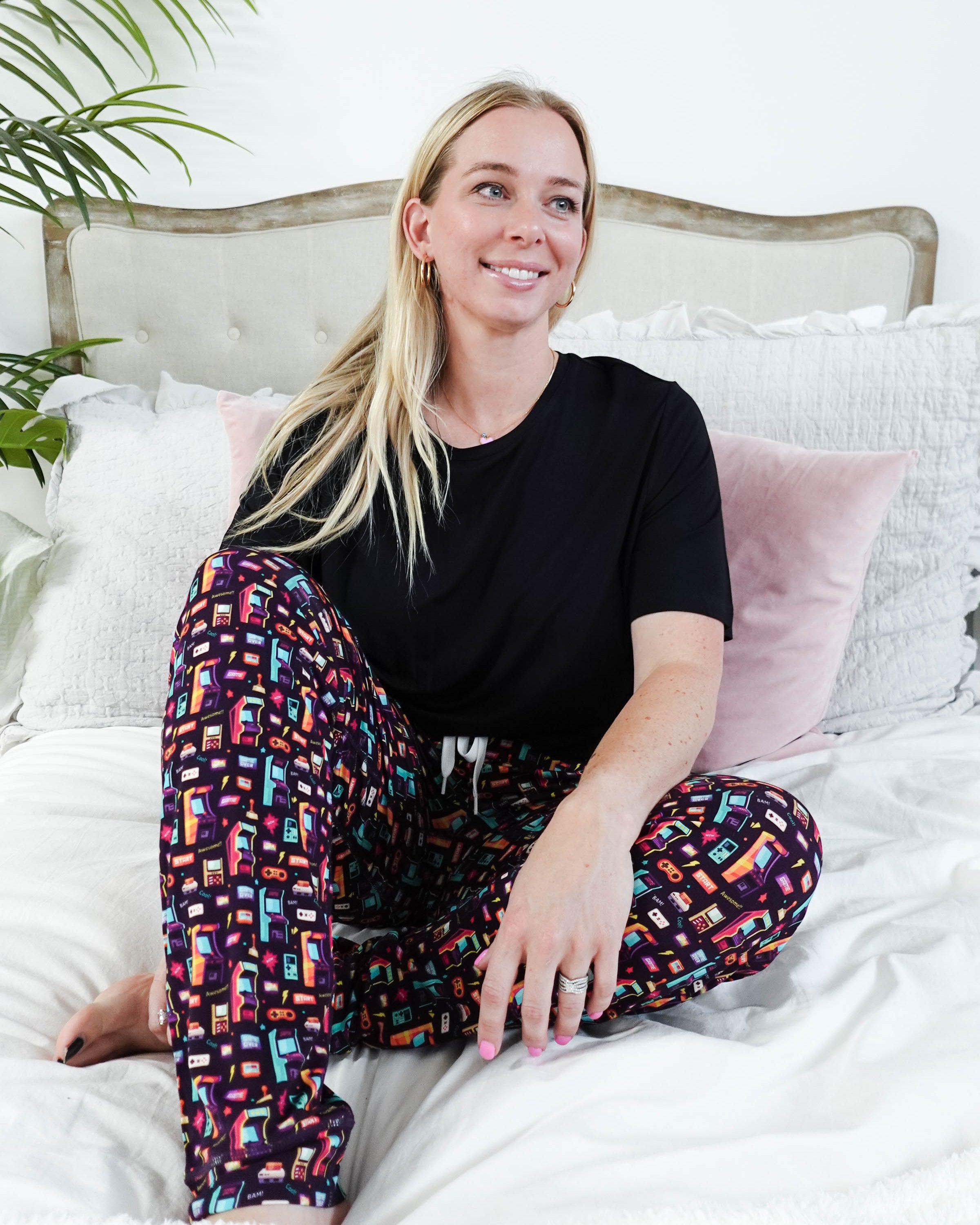 unisex bamboo jogger arcade video game print Bob's sleepwear Co