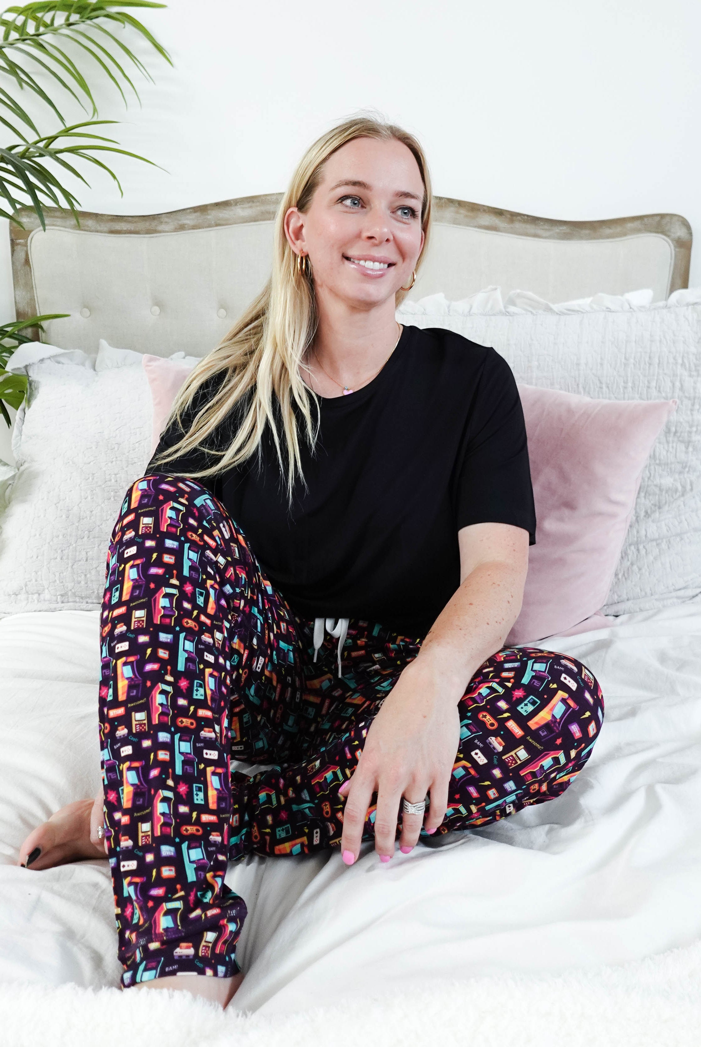 unisex bamboo jogger arcade video game print Bob's sleepwear Co