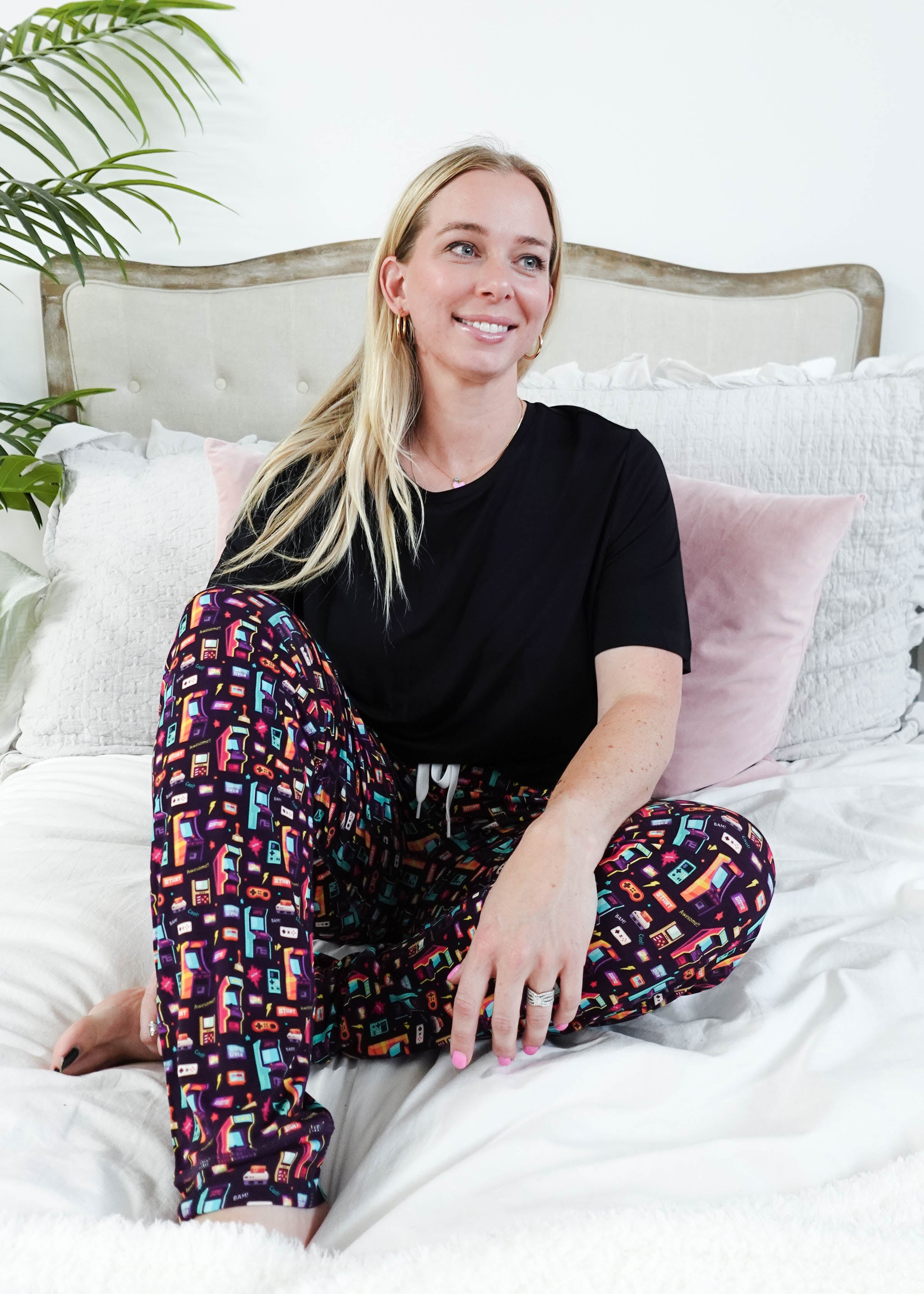 unisex bamboo jogger arcade video game print Bob's sleepwear Co