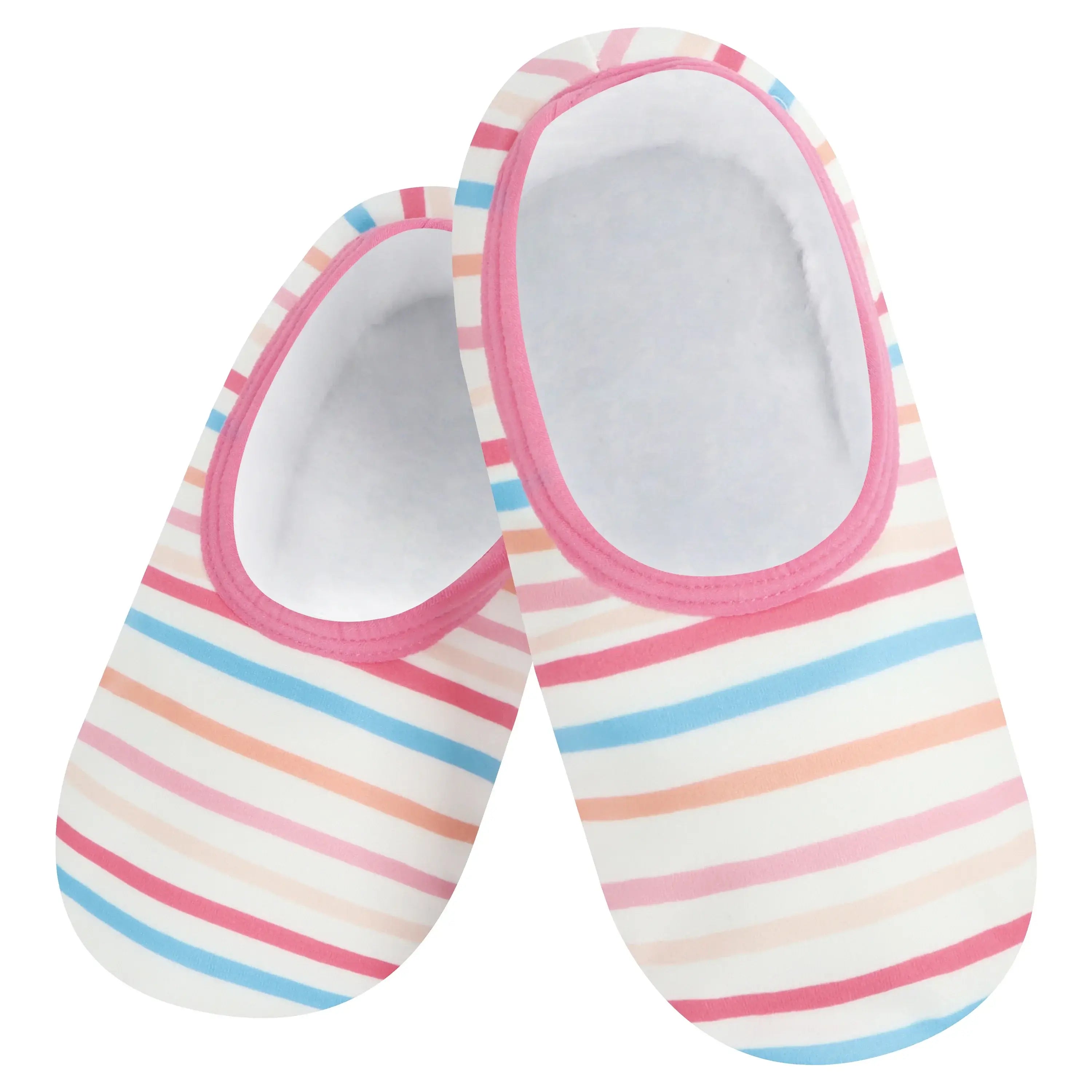 Snoozies Skinnies Lightweight Slipper Socks in Beachy Stripes Print - Non-skid Soles