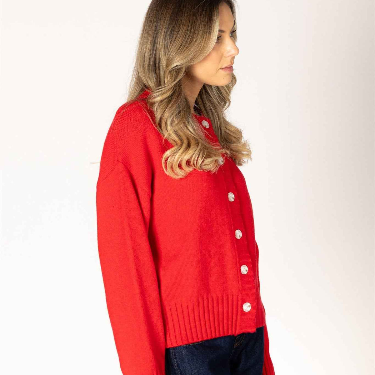 Lyla & Luxe Beau Women's Ribbed Essentials Cardigan in Poppy Red