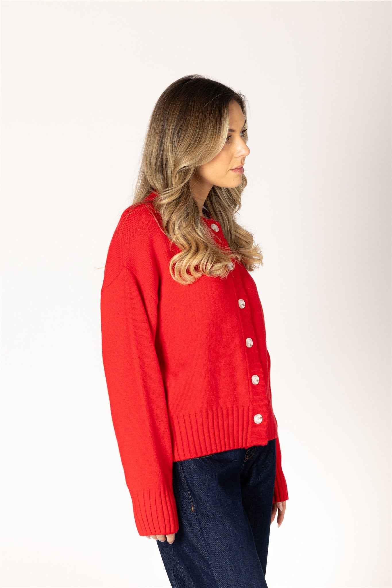 Lyla & Luxe Beau Women's Ribbed Essentials Cardigan in Poppy Red