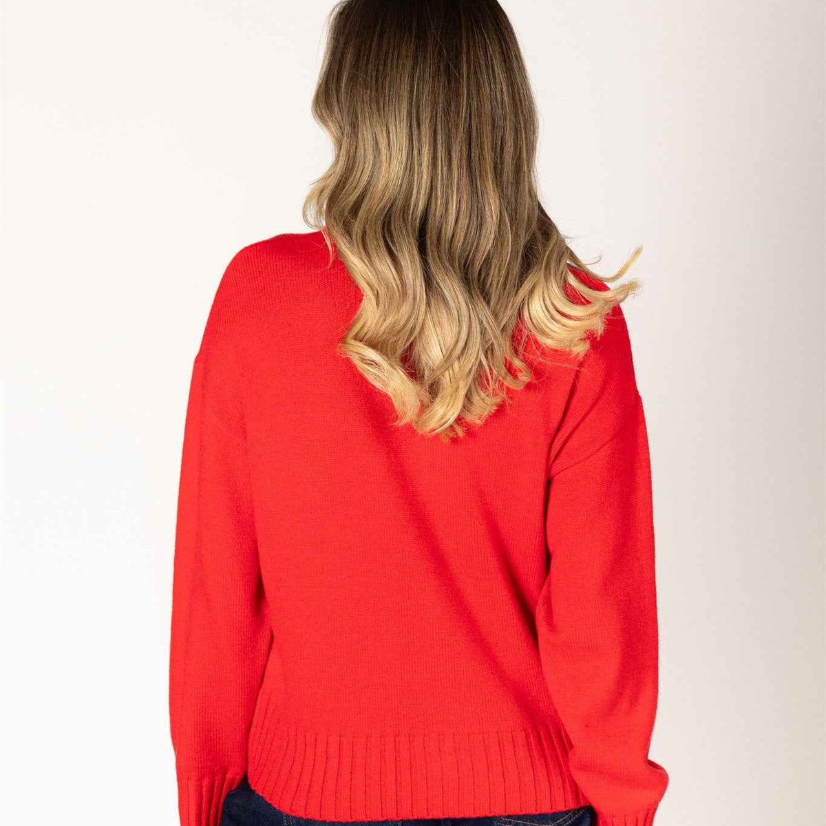 Lyla & Luxe Beau Women's Ribbed Essentials Cardigan in Poppy Red