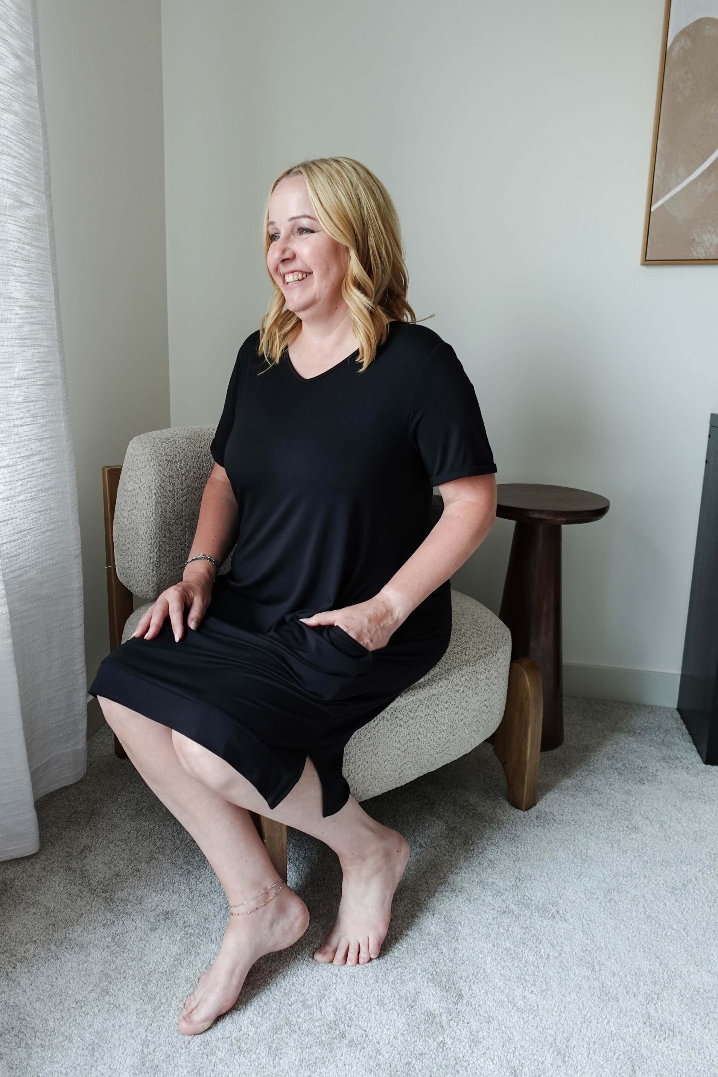 Black Beauty Nightshirt V Neck With Pockets Bamboo