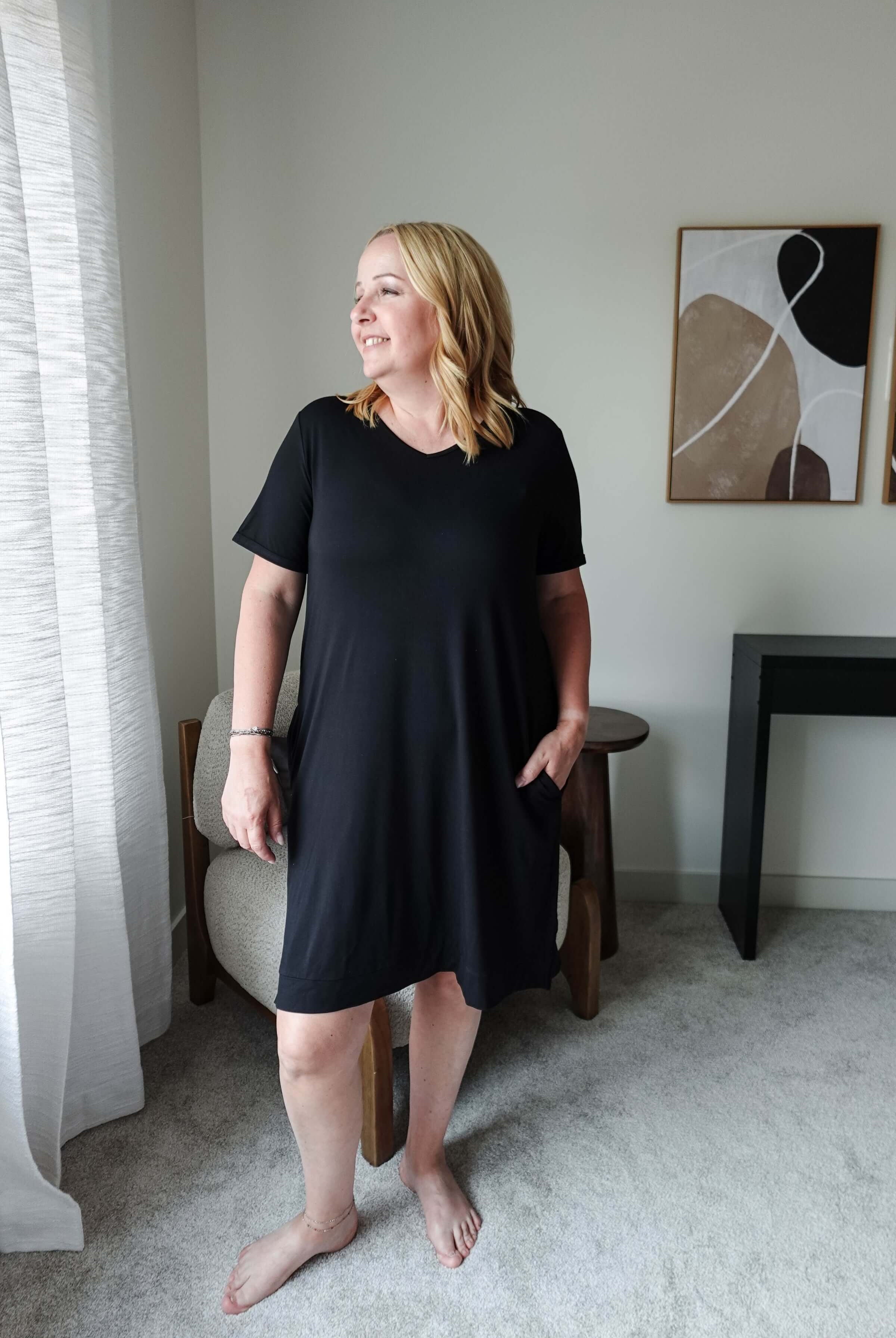 Black Beauty Nightshirt V Neck With Pockets Bamboo
