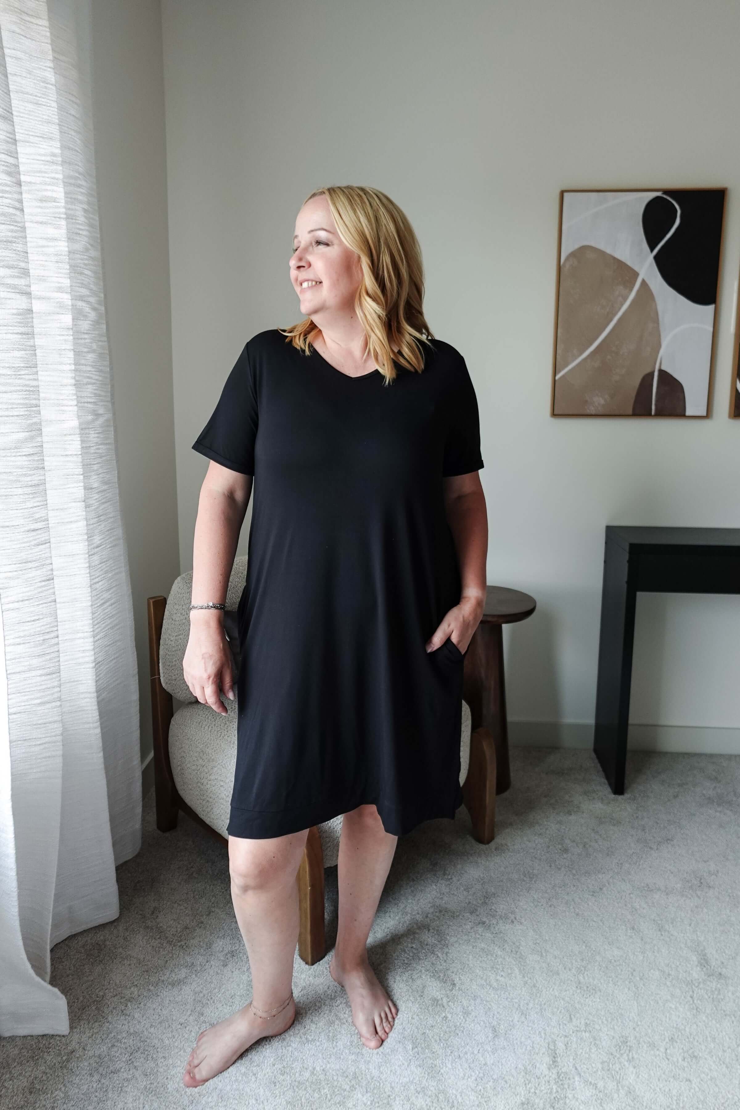 Black Beauty Nightshirt V Neck With Pockets Bamboo