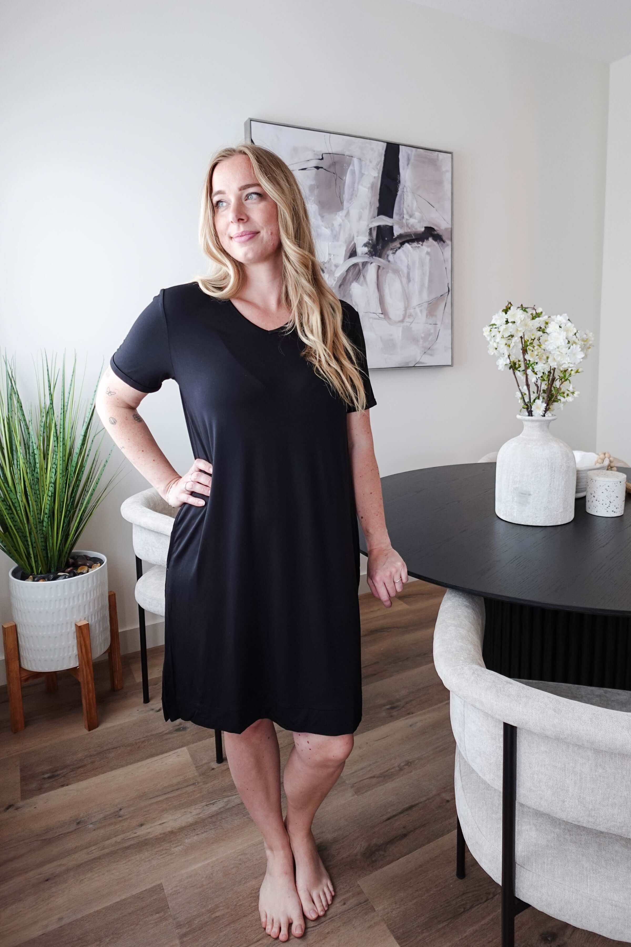 Black Beauty Nightshirt V Neck With Pockets Bamboo