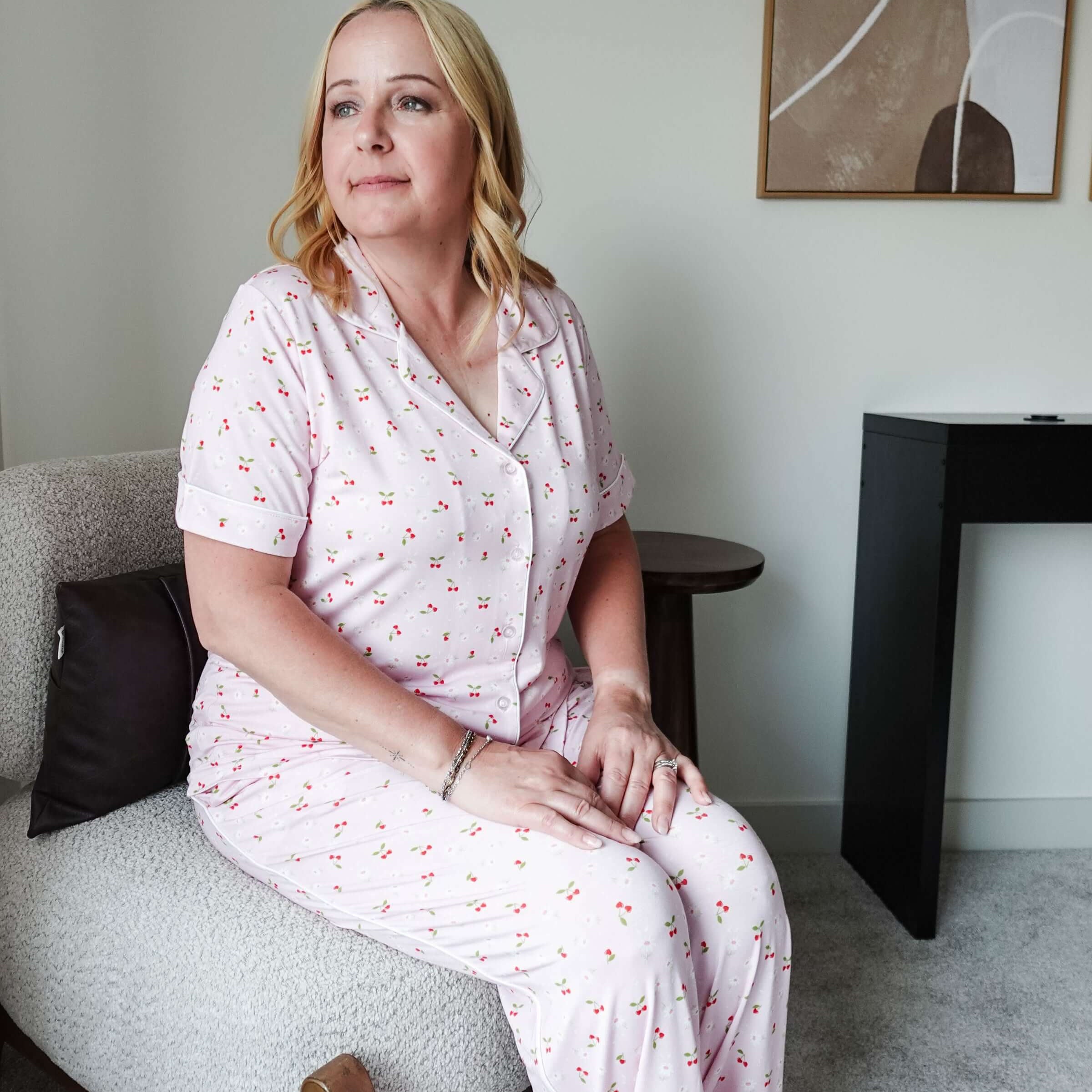 Short Sleeve Button Up/Straight Pant PJ Set - Bamboo | Pink Cherries