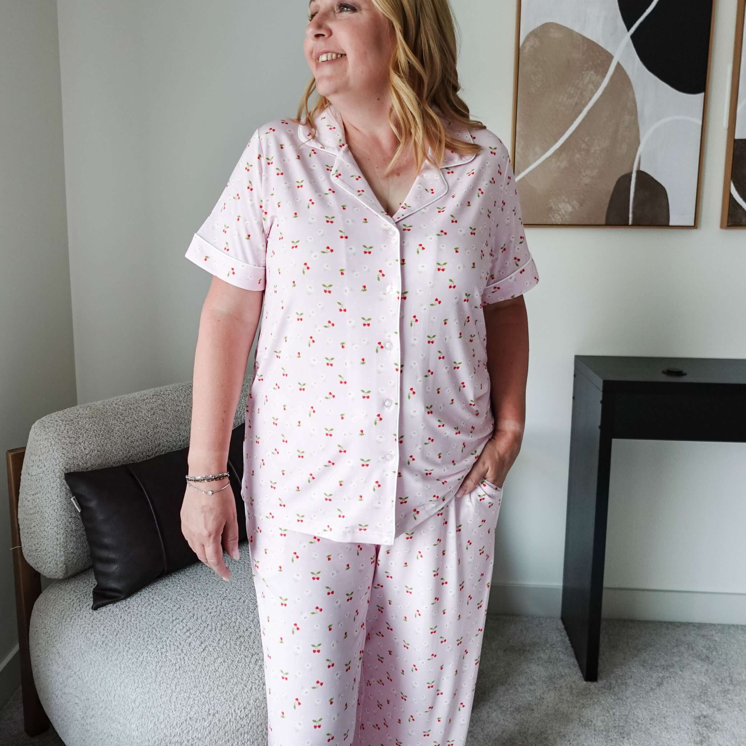 Short Sleeve Button Up/Straight Pant PJ Set - Bamboo | Pink Cherries