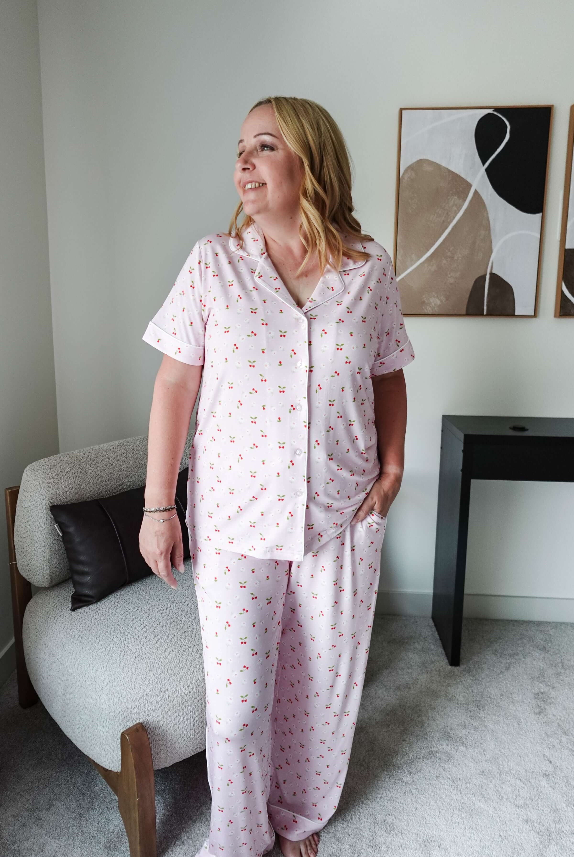 Short Sleeve Button Up/Straight Pant PJ Set - Bamboo | Pink Cherries