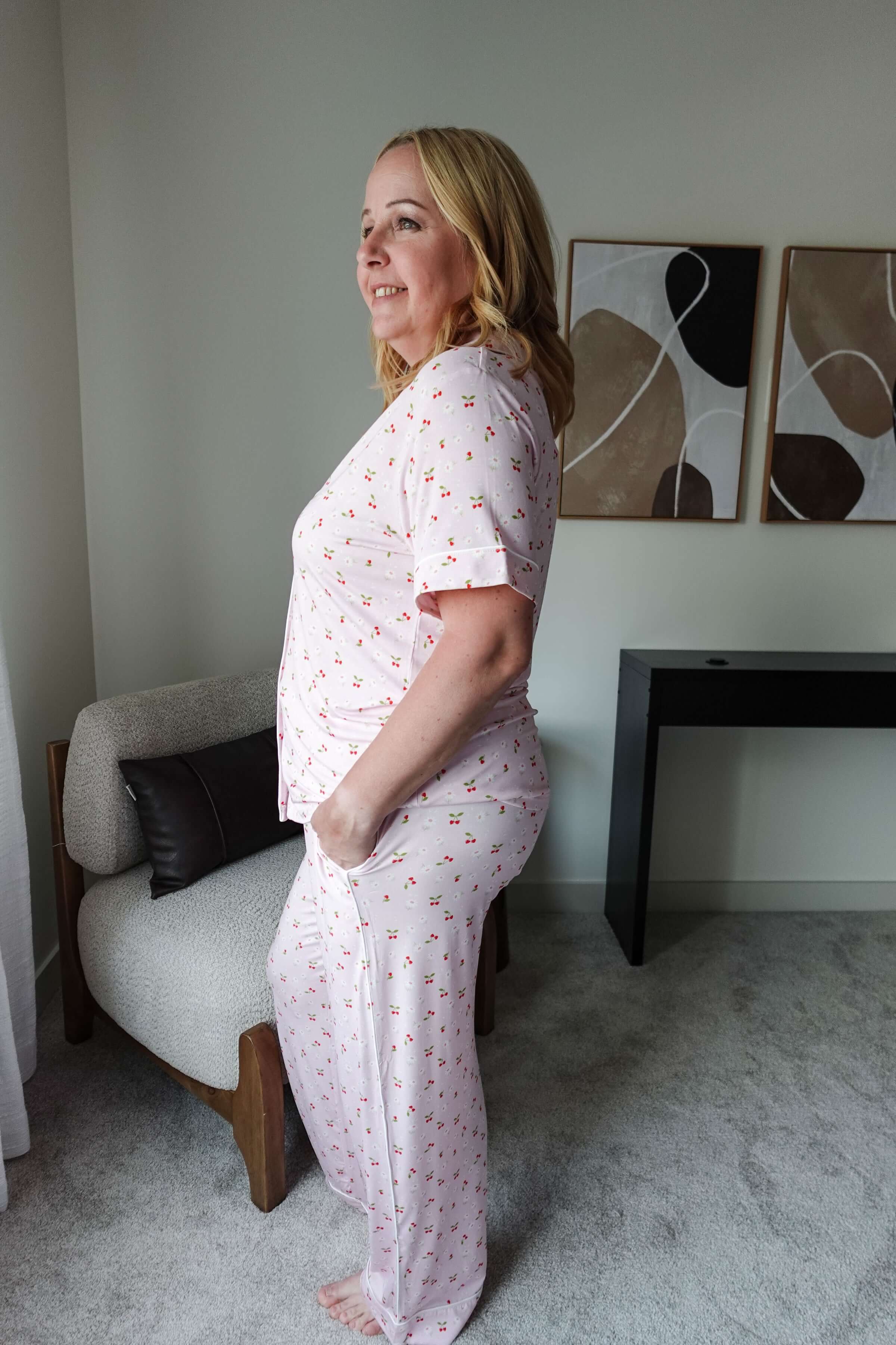 Short Sleeve Button Up/Straight Pant PJ Set - Bamboo | Pink Cherries