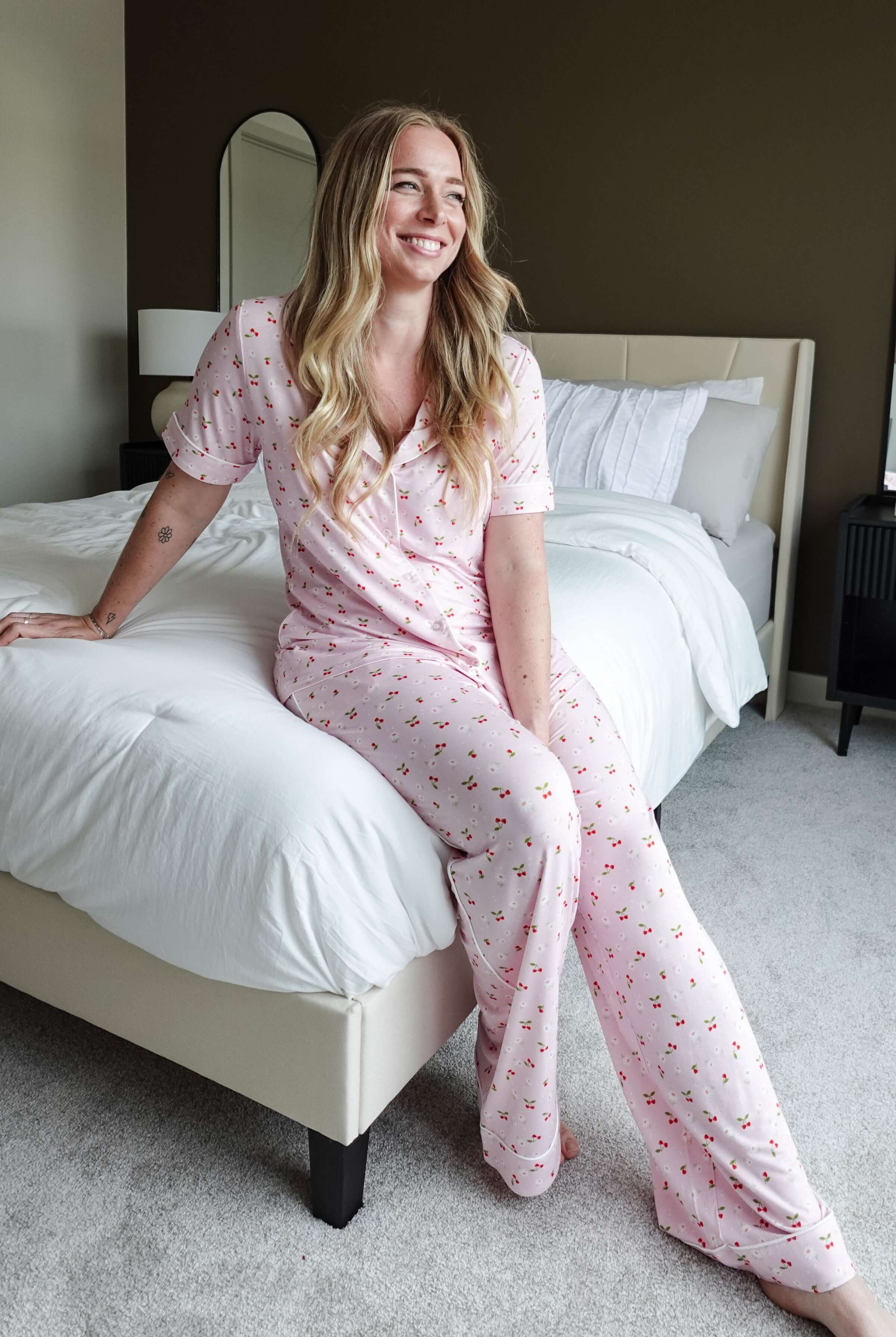 Short Sleeve Button Up/Straight Pant PJ Set - Bamboo | Pink Cherries