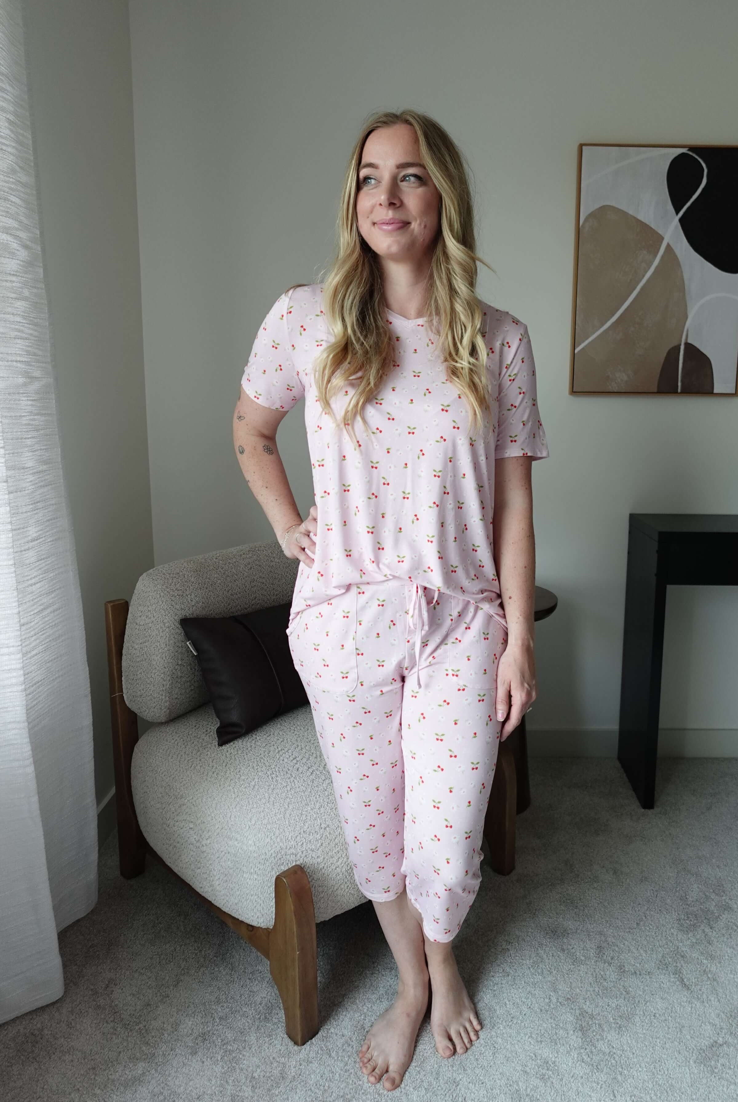 Short Sleeve Tee/Capri - Bamboo | Pink Cherries