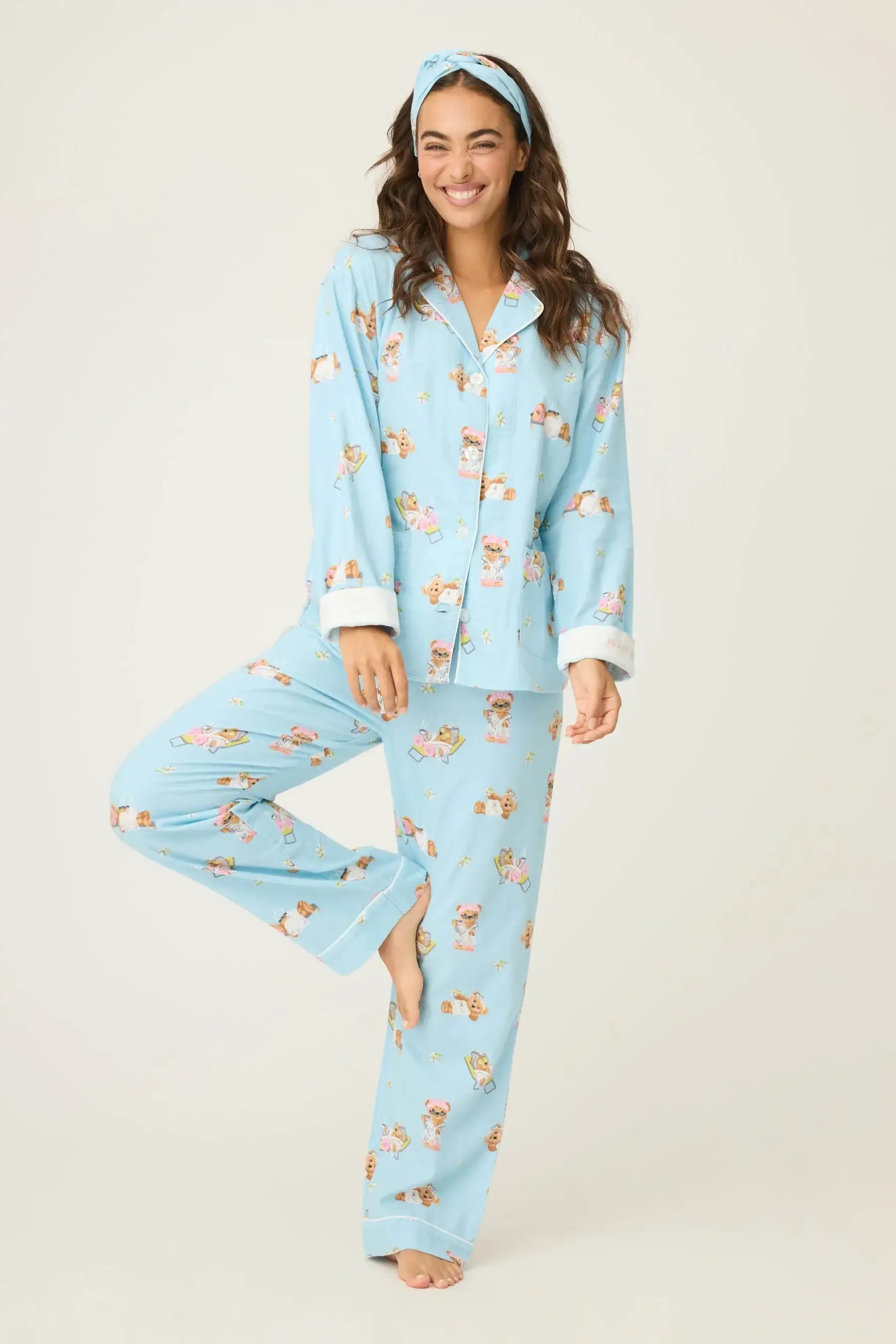 women's ice blue bear pj flannel set pj salvage