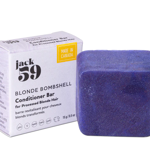 Jack59 Travel Buddies Conditioner Bar - Blonde Bombshell for processed blonde hair in eco-friendly packaging.