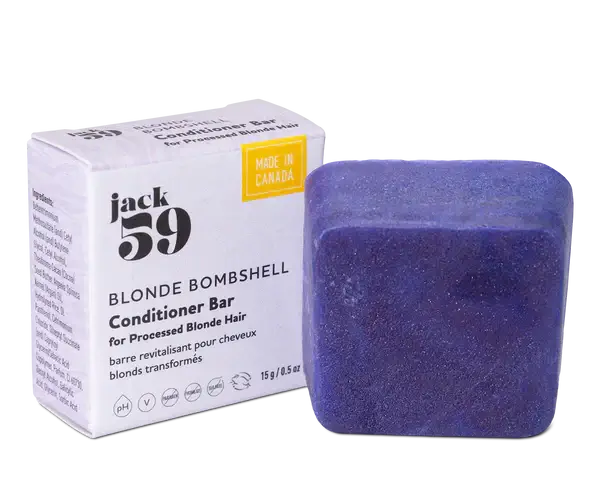 Jack59 Travel Buddies Conditioner Bar - Blonde Bombshell for processed blonde hair in eco-friendly packaging.