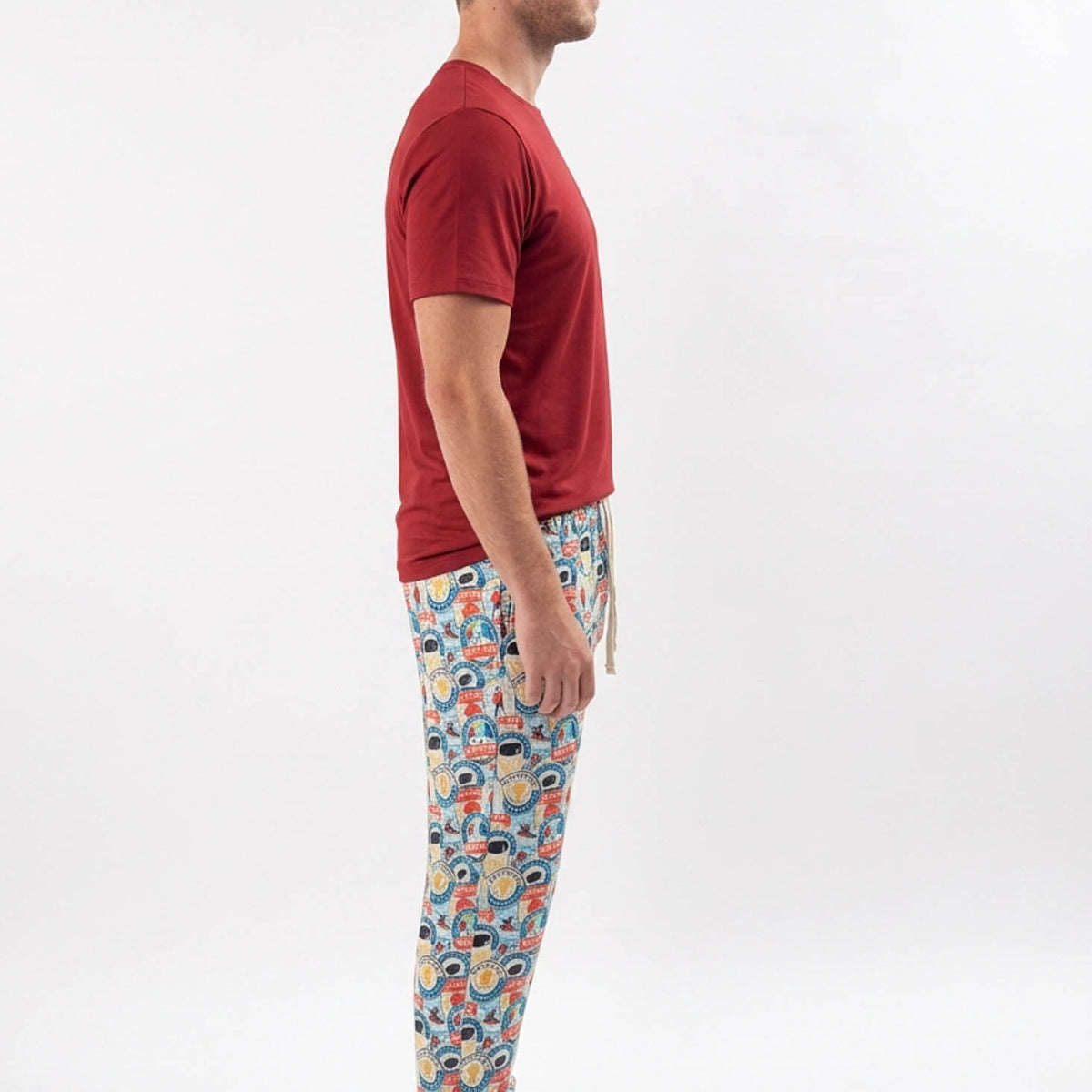 Bob's Sleepwear Co. Hockey Club Bamboo Jogger Pant men's side view — Cloud Nine Pajamas Edmonton