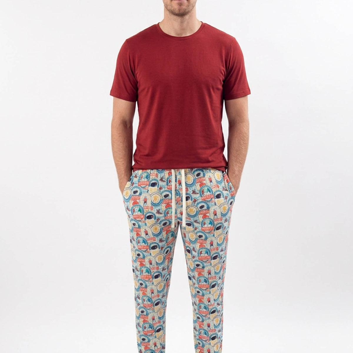 Bob's Sleepwear Co. Hockey Club Bamboo Jogger Pant men's front view — Cloud Nine Pajamas Edmonton