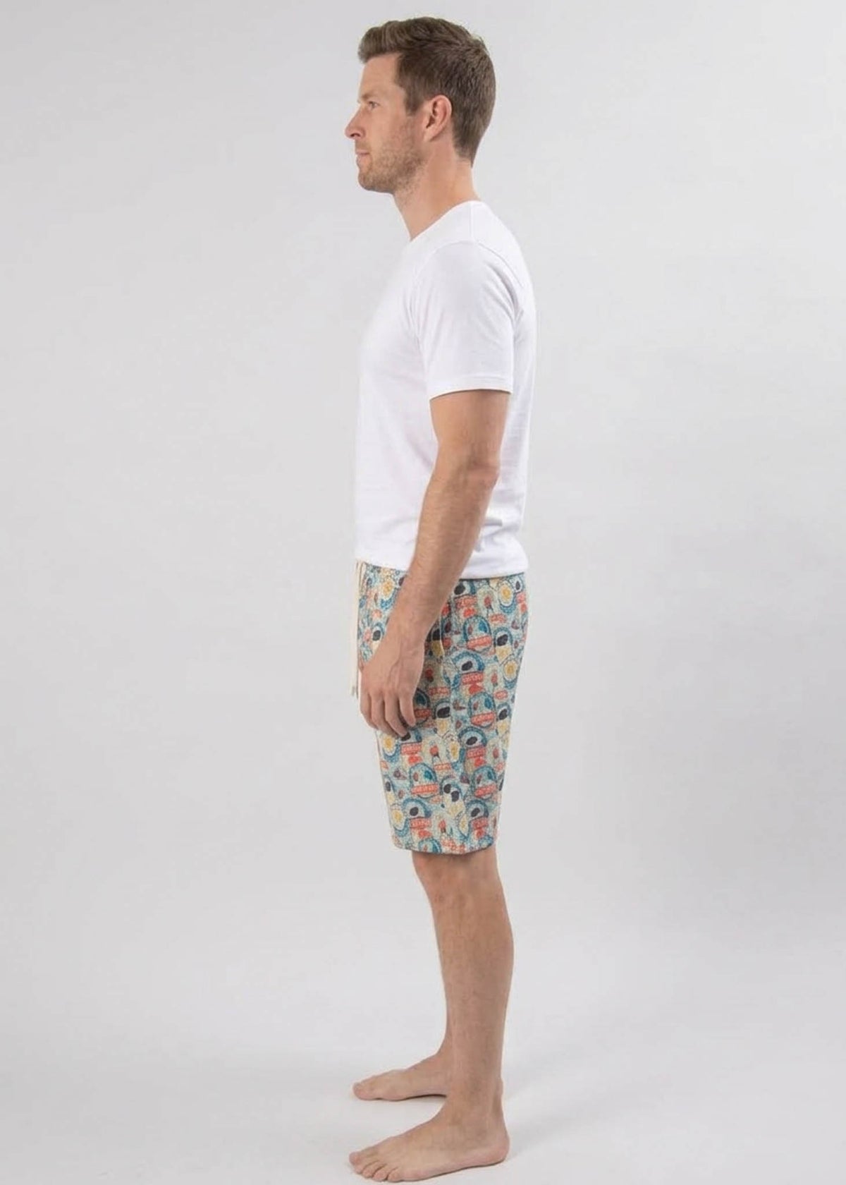 Bob's Sleepwear Co. Hockey Club Bamboo Sleep Shorts side view showing pockets — Cloud Nine Pajamas Edmonton