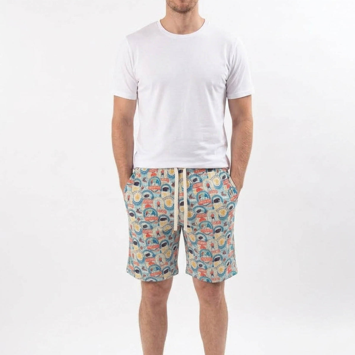 Bob's Sleepwear Co. Hockey Club Bamboo Sleep Shorts men's front view knee length — Cloud Nine Pajamas Edmonton