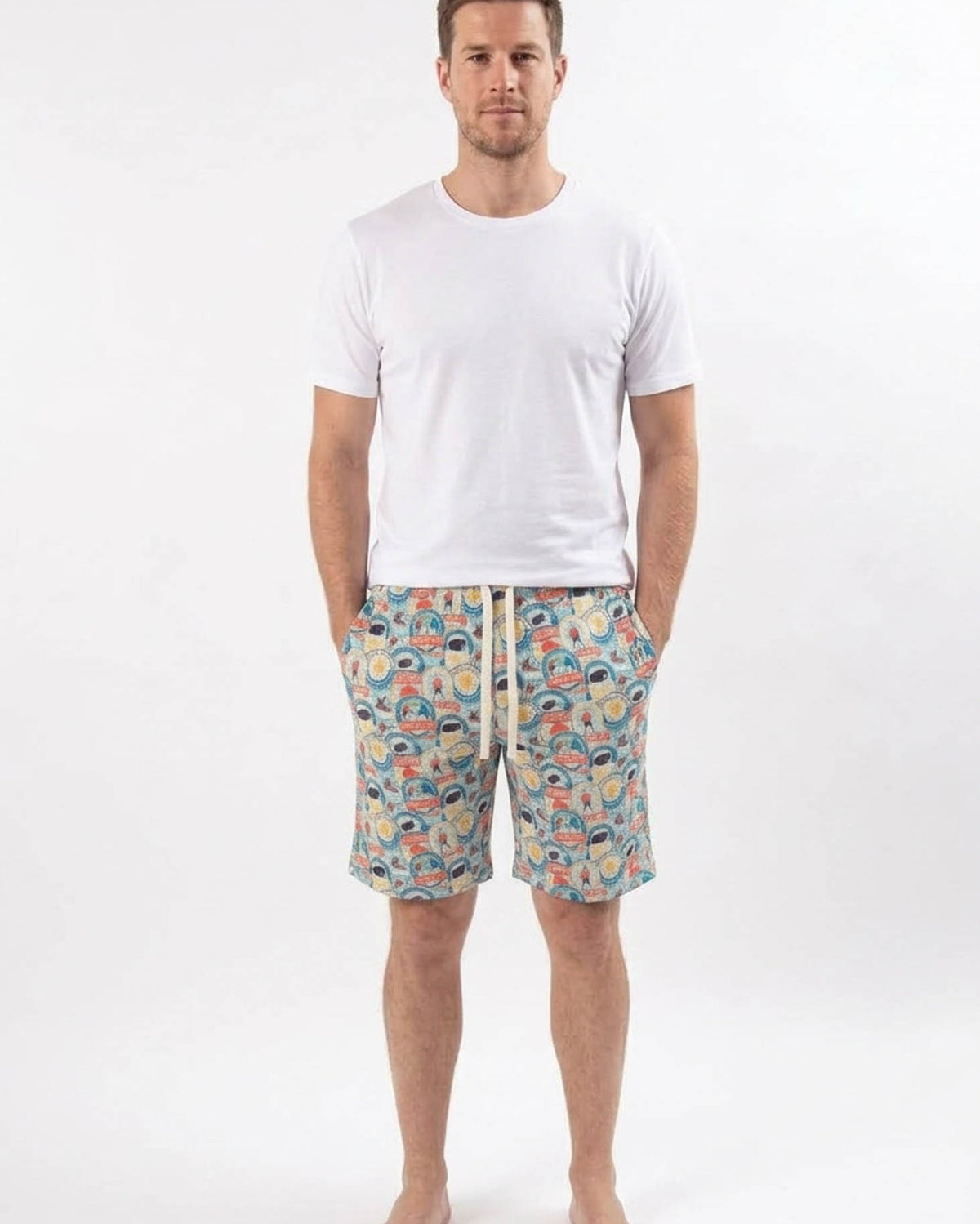 Bob's Sleepwear Co. Hockey Club Bamboo Sleep Shorts men's front view knee length — Cloud Nine Pajamas Edmonton