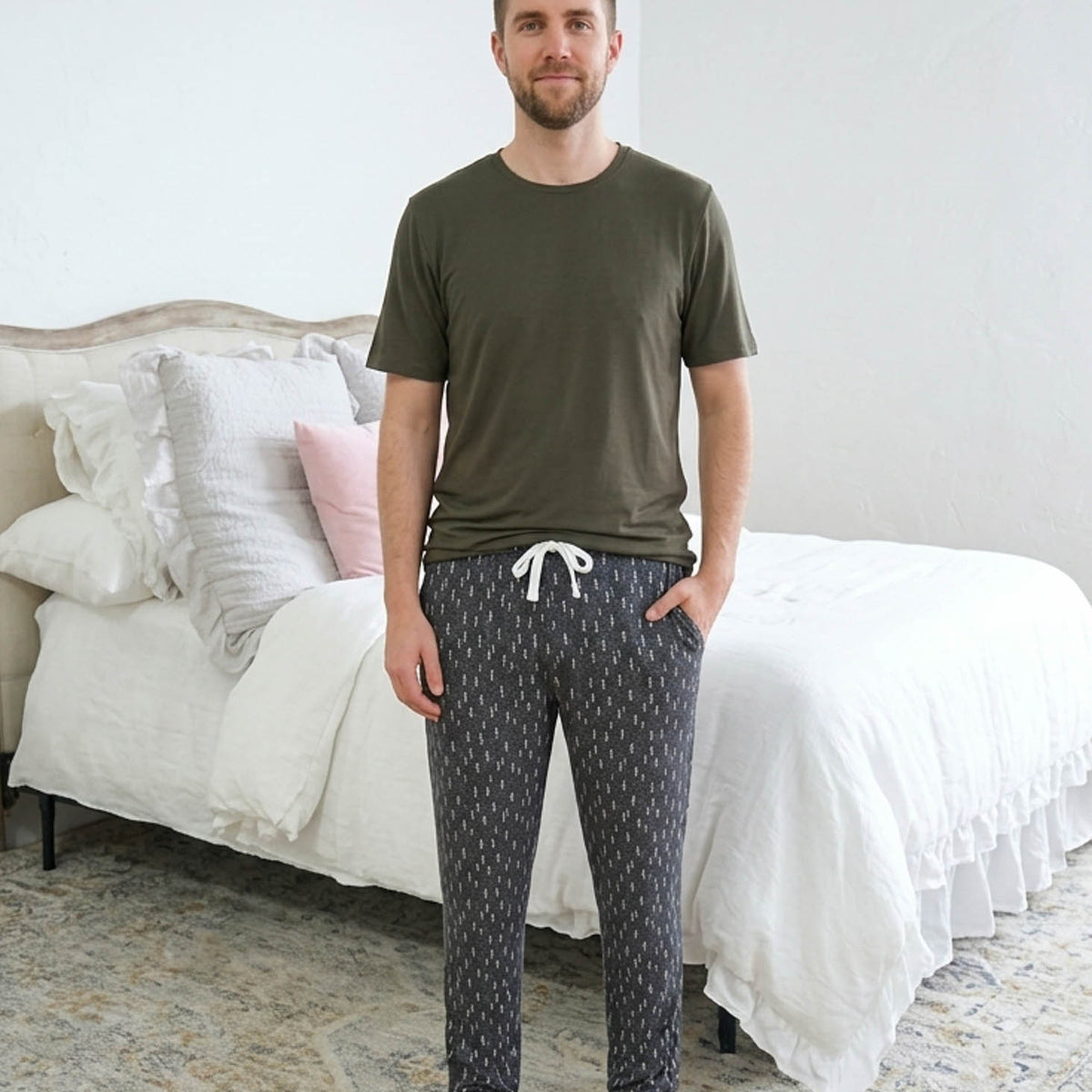 Bob's Sleepwear Co. Trees Bamboo Jogger Pant charcoal men's front view — Cloud Nine Pajamas Edmonton