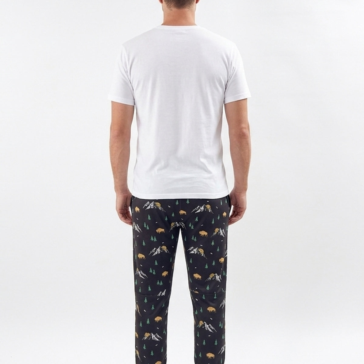 Bob's Sleepwear Co. Mountains Bamboo Jogger Pant men's back view — Cloud Nine Pajamas Edmonton