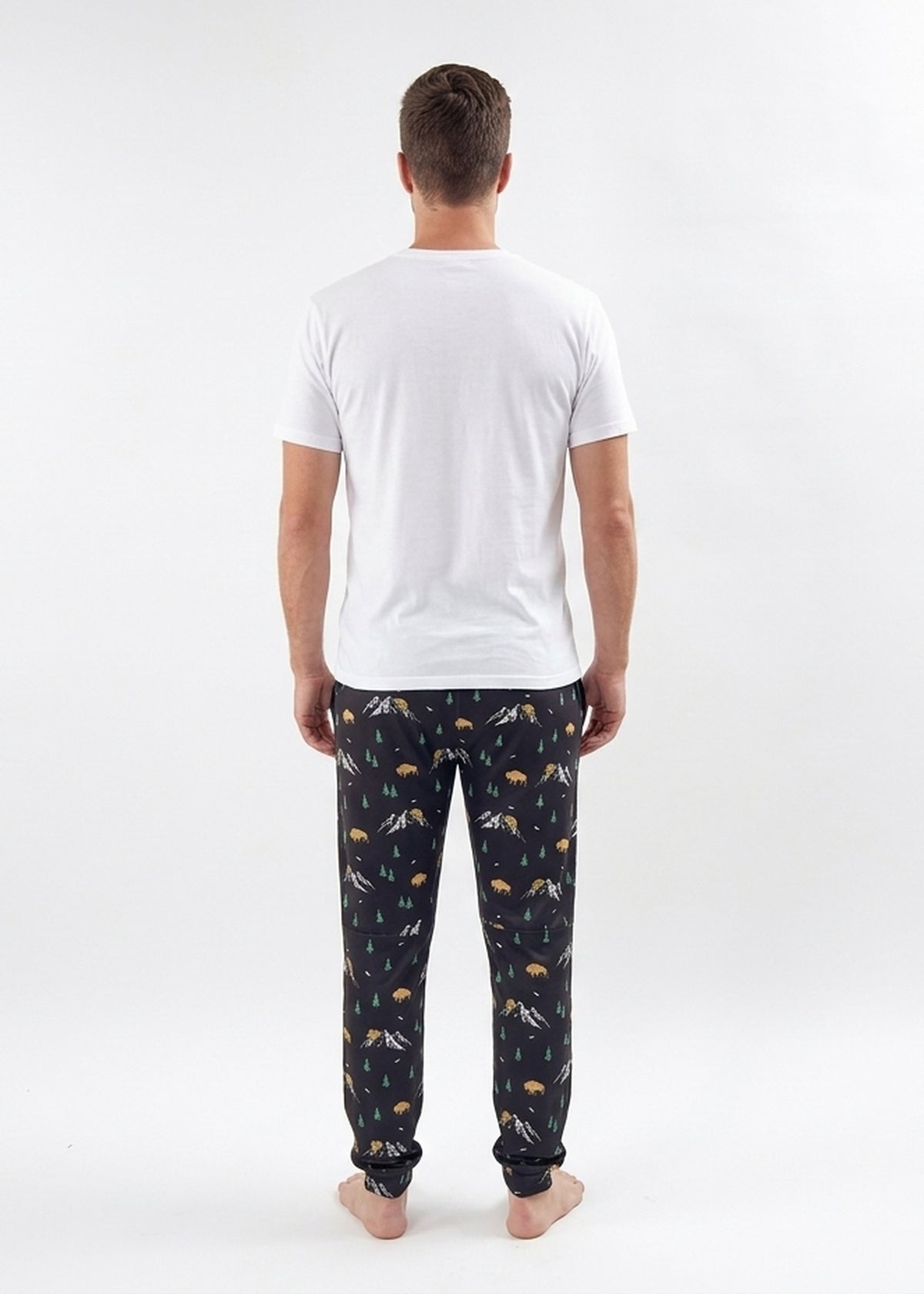 Bob's Sleepwear Co. Mountains Bamboo Jogger Pant men's back view — Cloud Nine Pajamas Edmonton