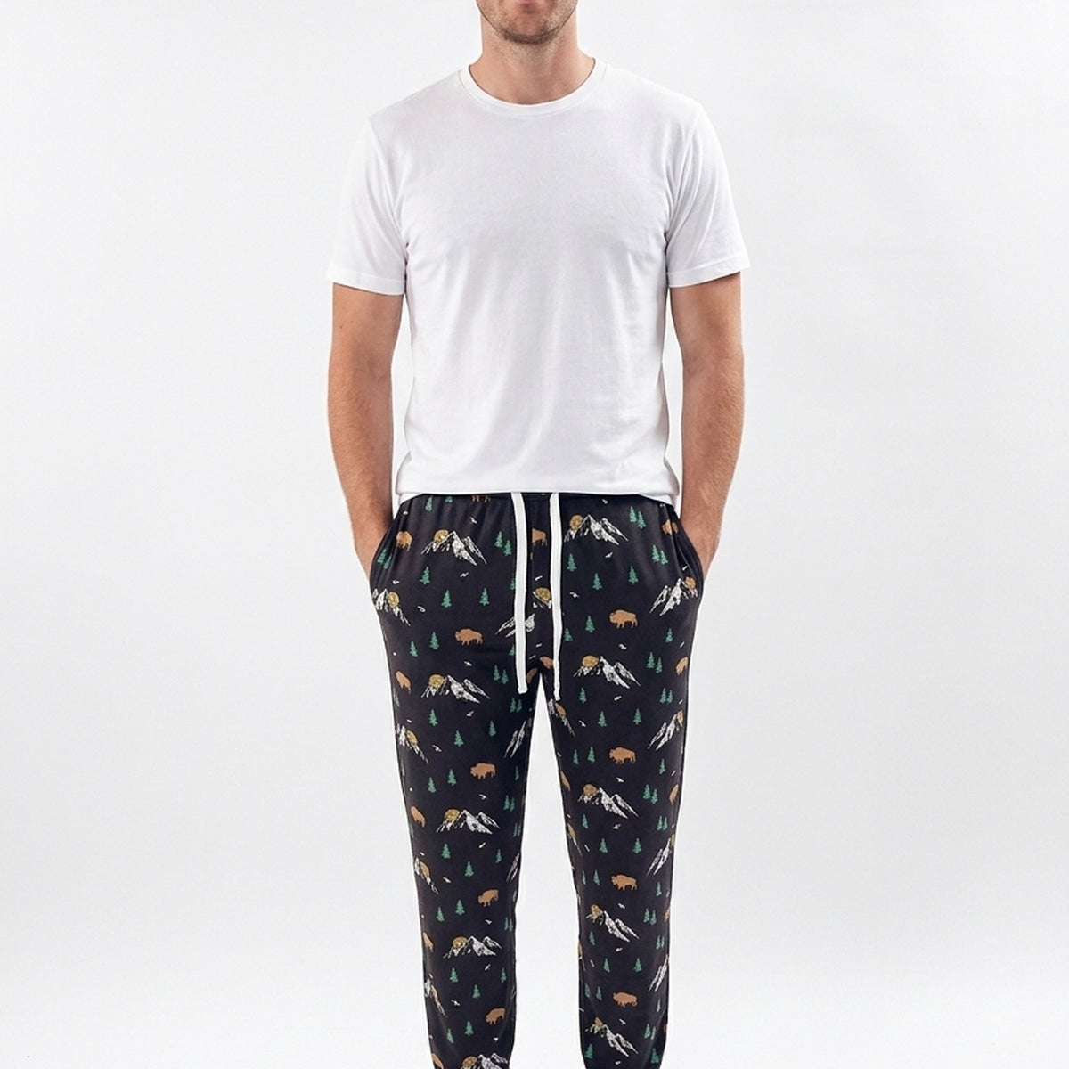 Bob's Sleepwear Co. Mountains Bamboo Jogger Pant men's front view dark charcoal — Cloud Nine Pajamas Edmonton