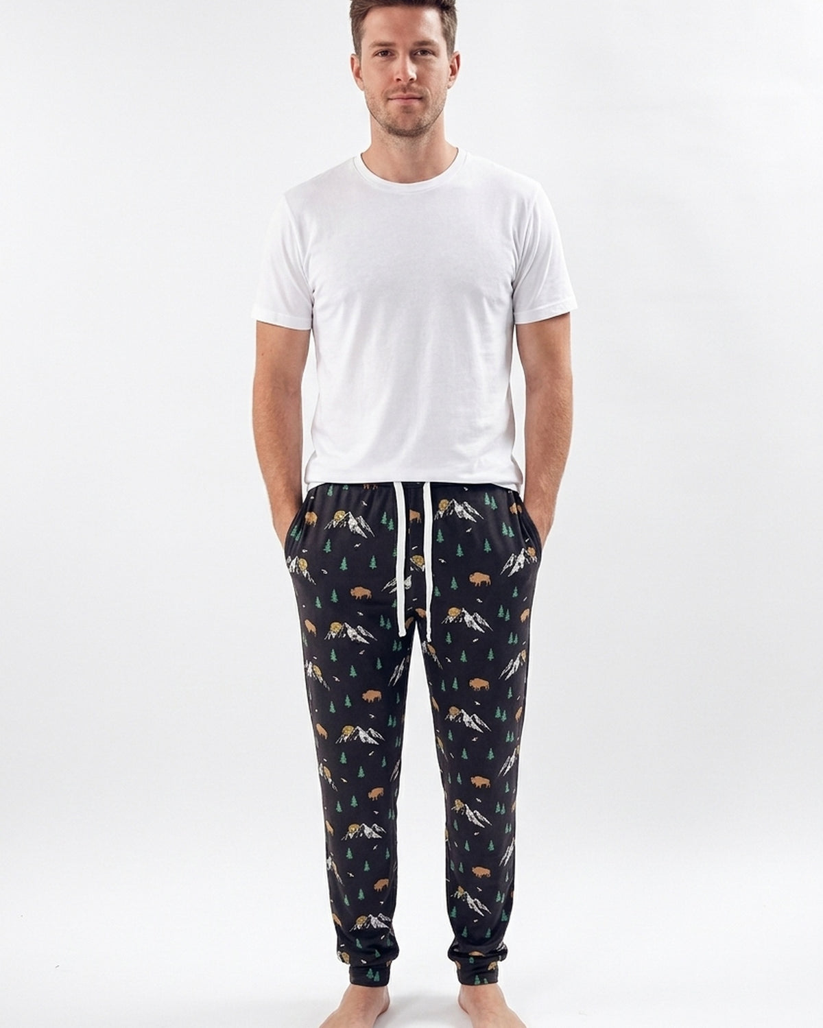 Bob's Sleepwear Co. Mountains Bamboo Jogger Pant men's front view dark charcoal — Cloud Nine Pajamas Edmonton