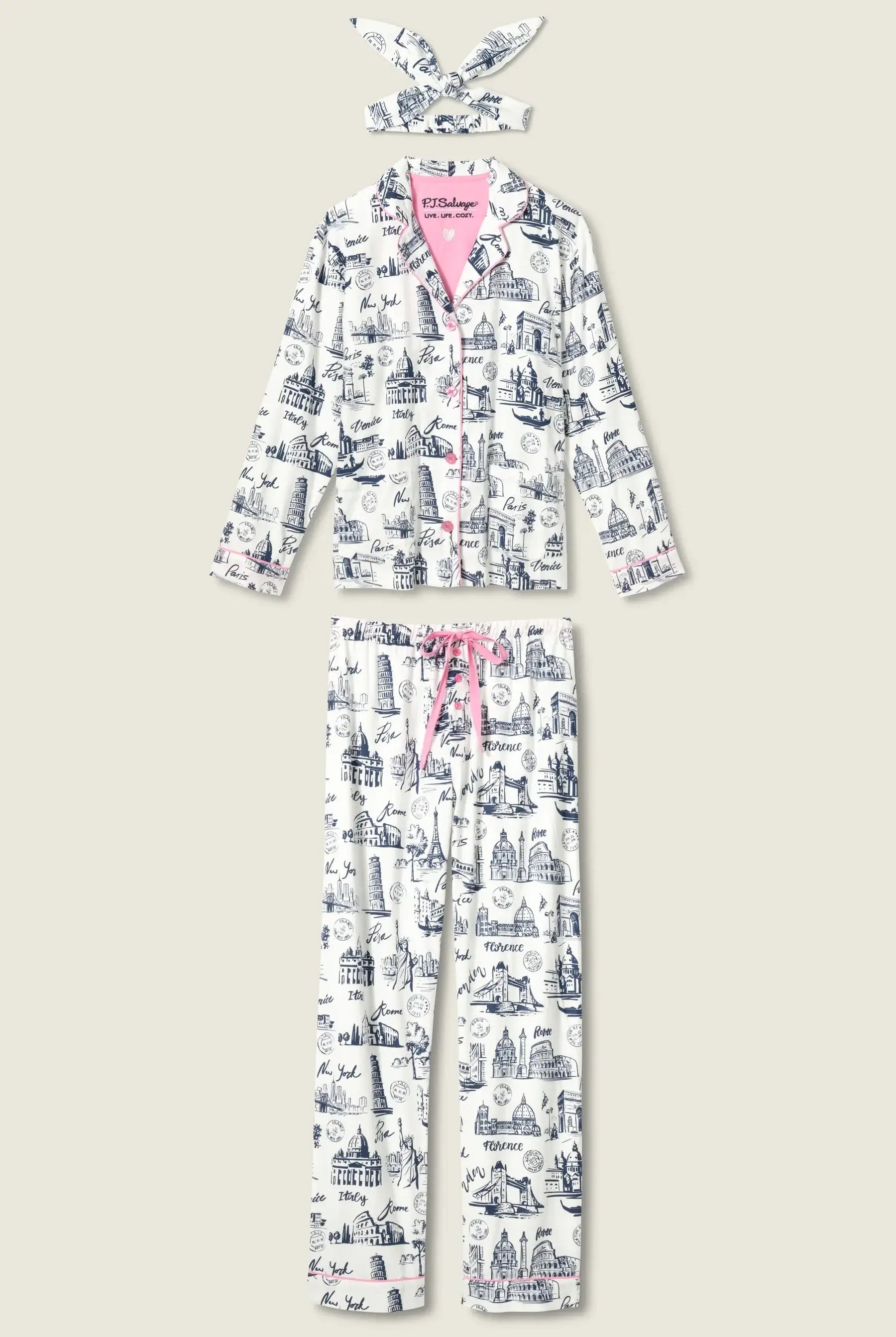 womens white flannel city travel print pj set pj salvage