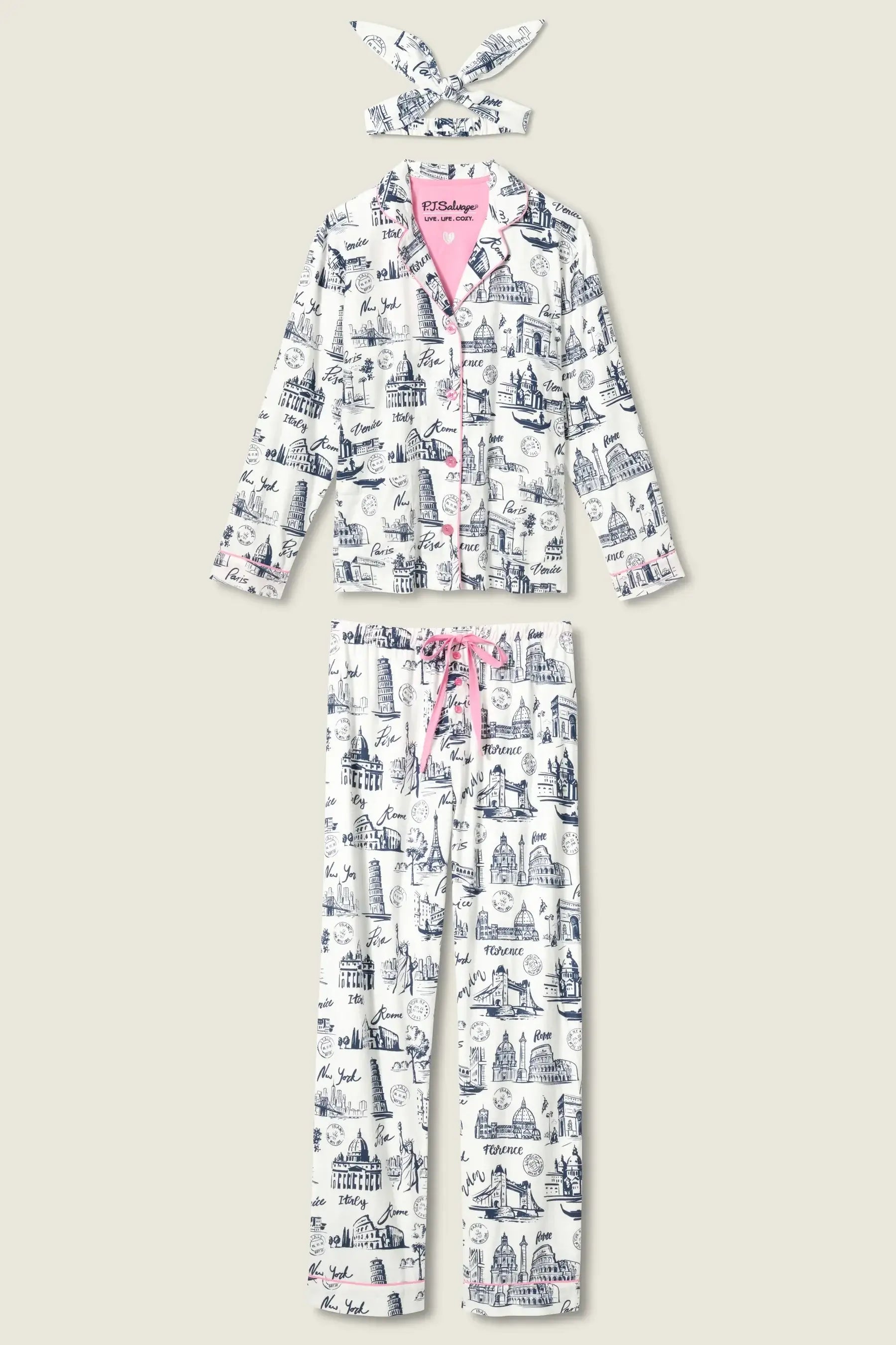 womens white flannel city travel print pj set pj salvage