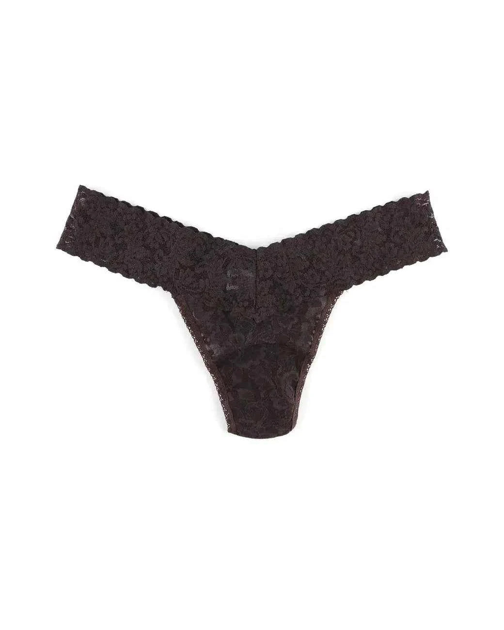 Dark Brown Hanky Panky Women's Signature Stretch Lace Original Rise Thong One Size Fits Most