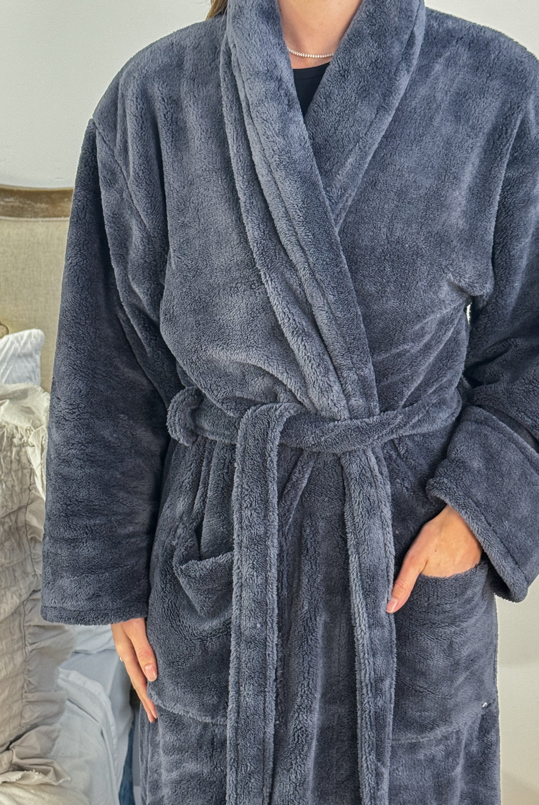 women's cozy spa robe charcoal warm buddy