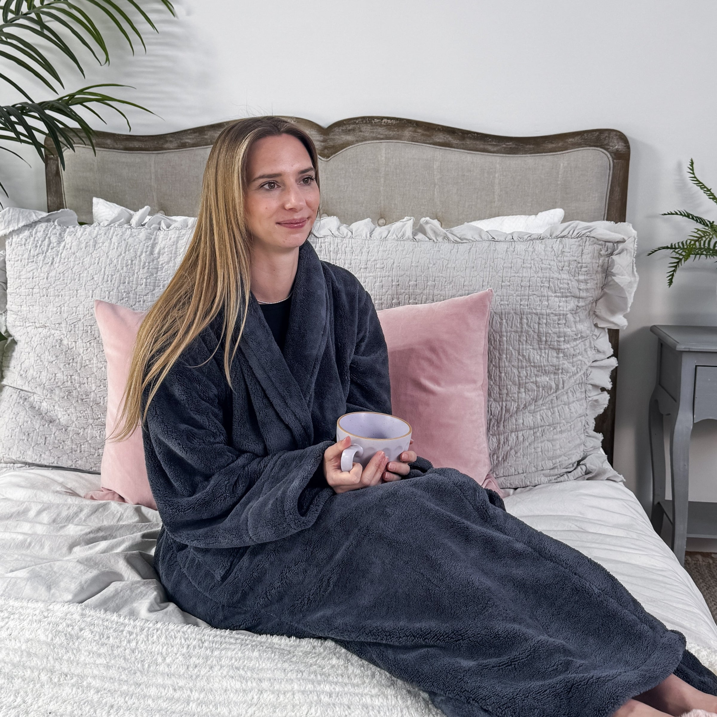 women's cozy spa robe charcoal warm buddy